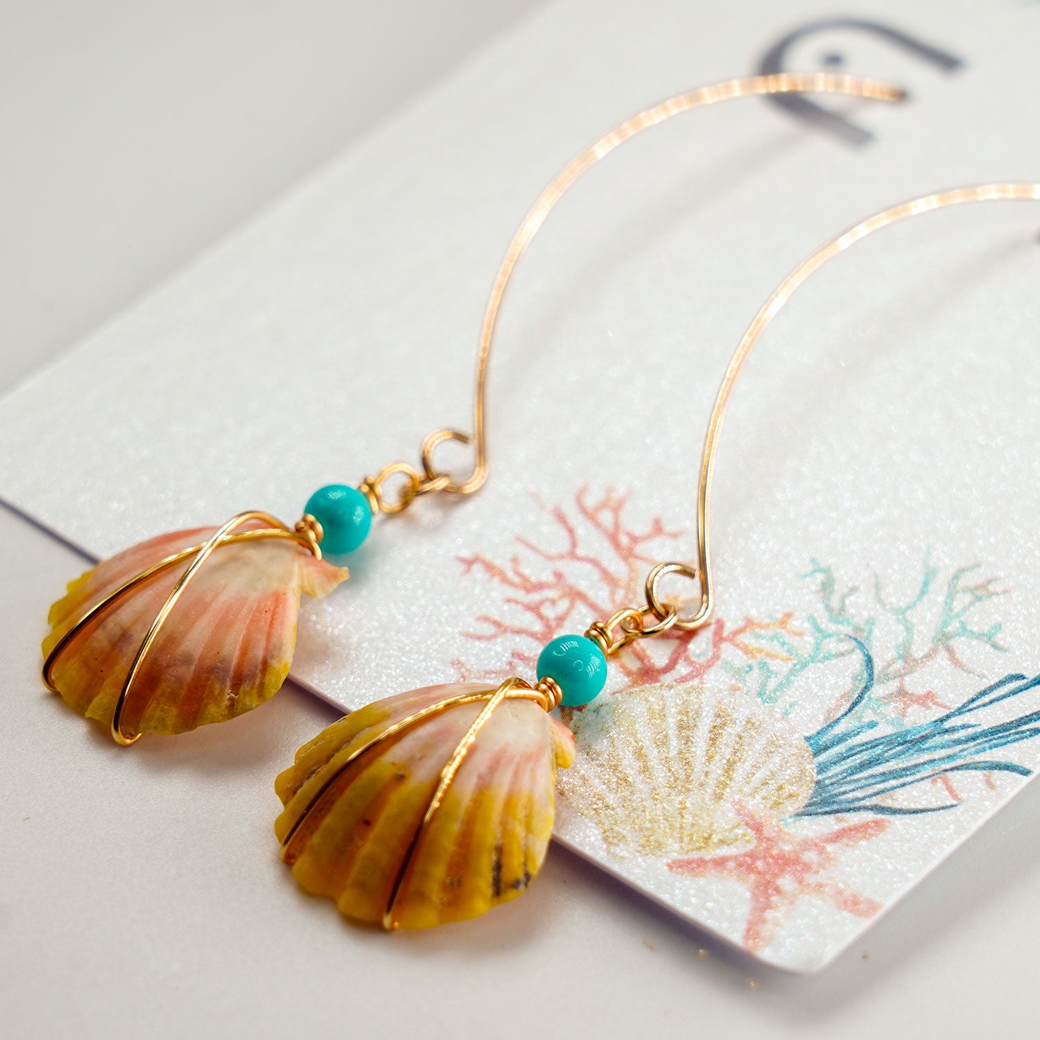 Hawaiian Sunrise Shell 14kt Gold Large Hook Earrings