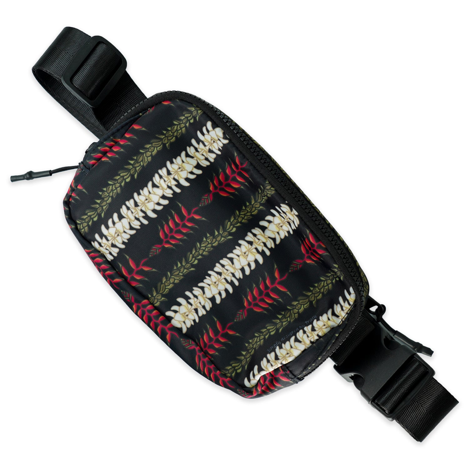 Custom Designed Waist Bag - Black Heliconia