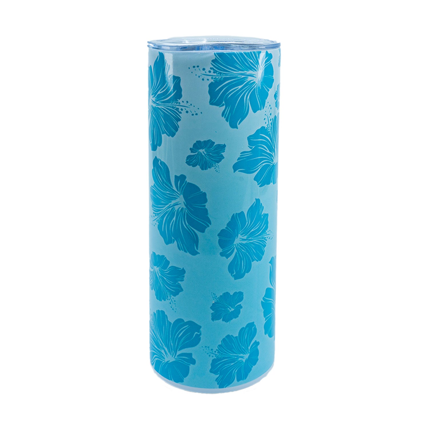 20oz Handmade Skinny Stainless Steel Tumbler - Teal Hibiscus
