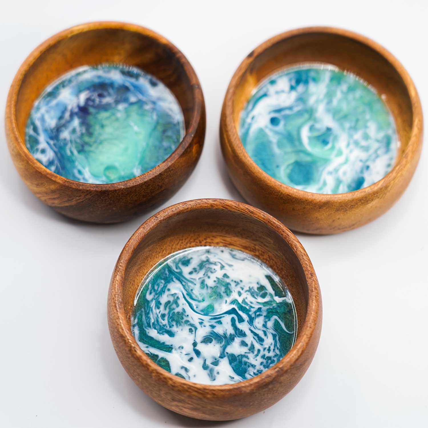 Teal Ocean Blue Resin Acacia Wood Bowl