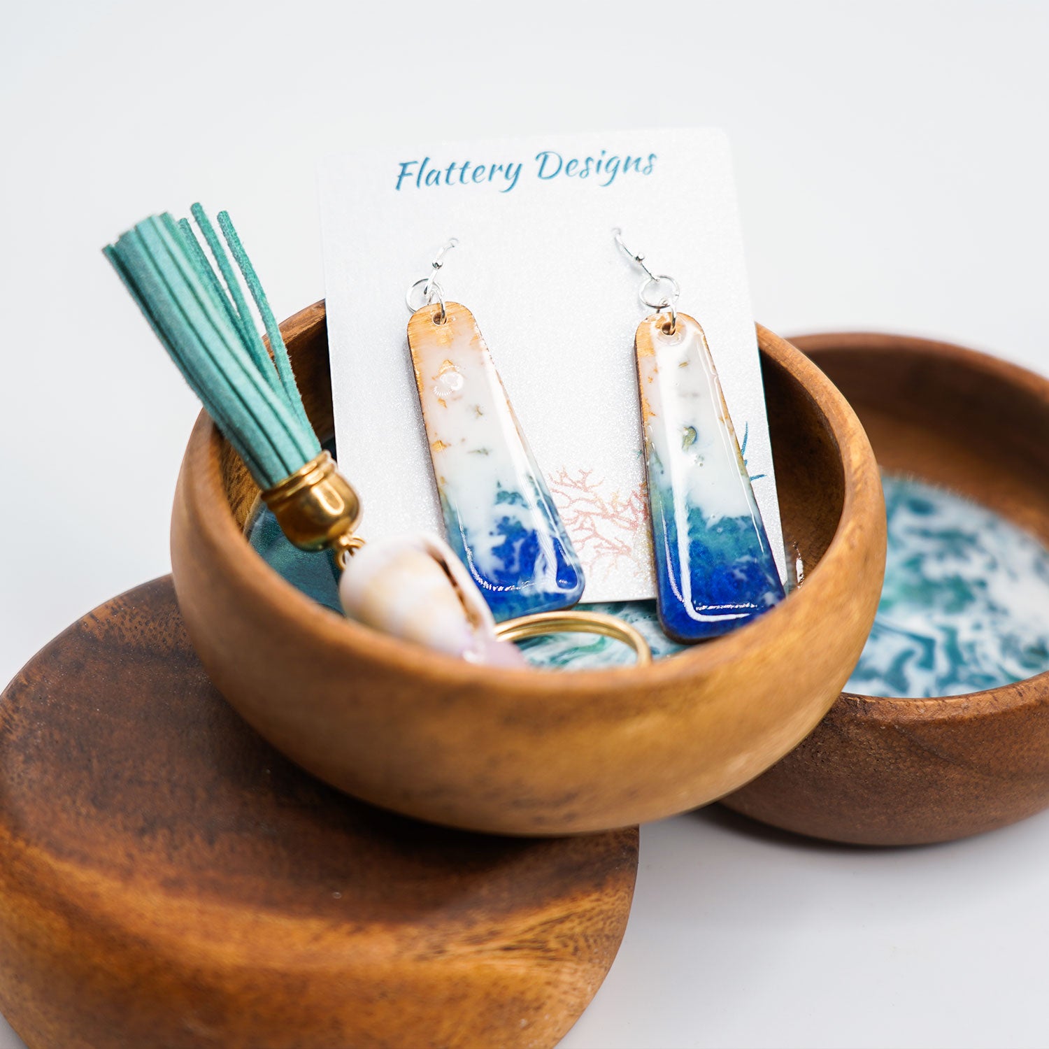 Teal Ocean Blue Resin Acacia Wood Bowl