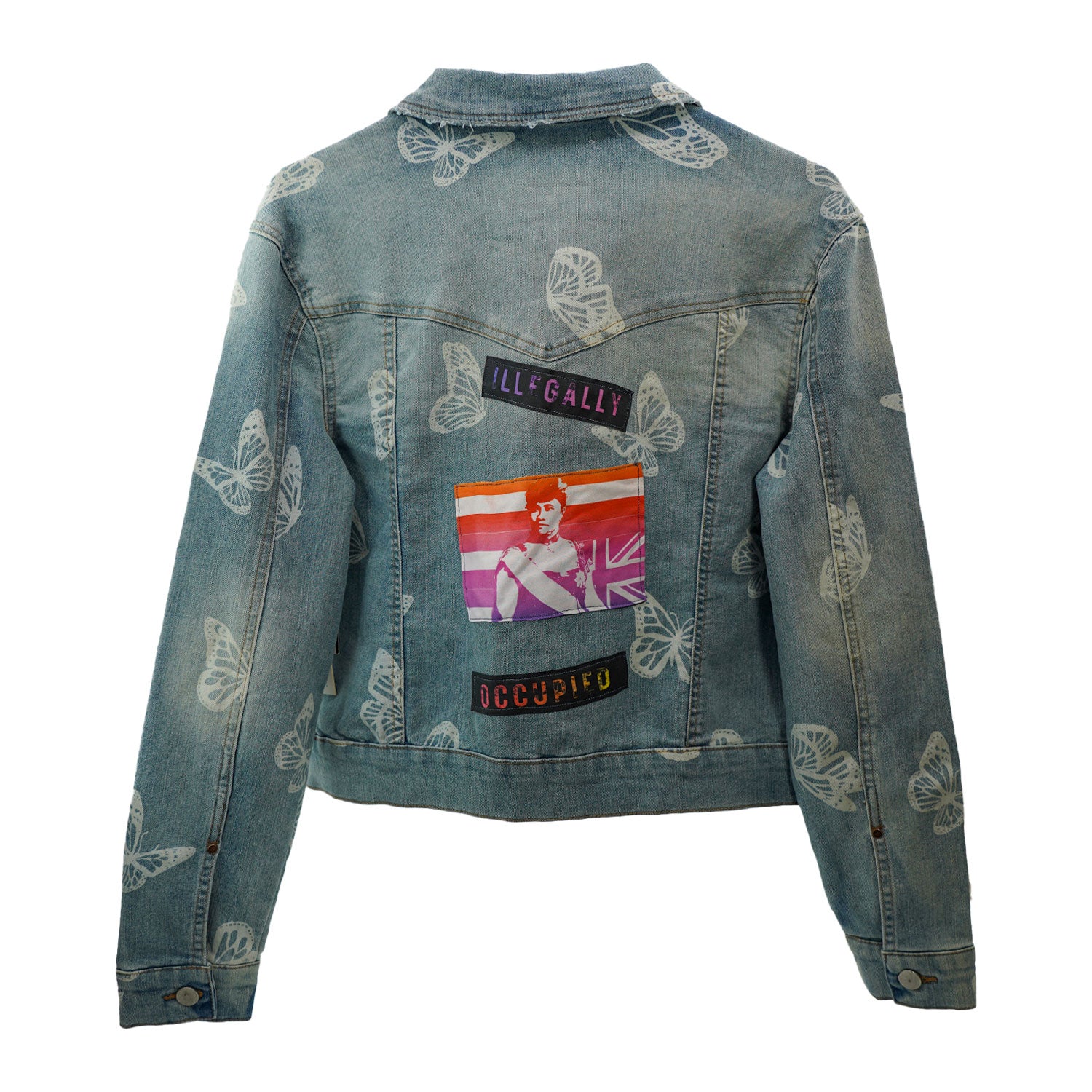 Illegally Occupied Butterfly Denim Jean Jacket Women's - Medium