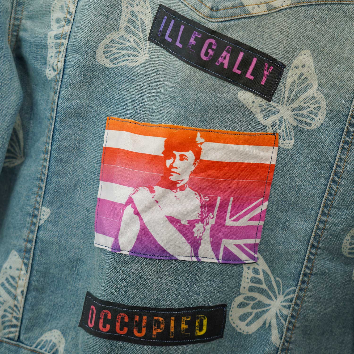 Illegally Occupied Butterfly Denim Jean Jacket Women's - Medium