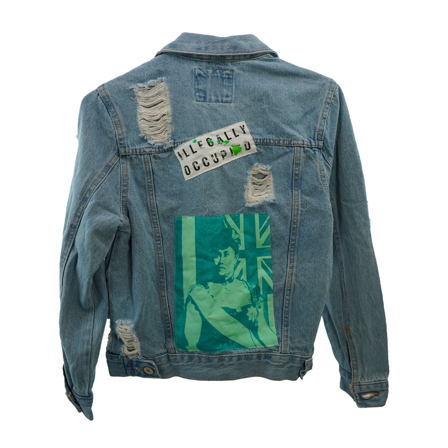 Illegally Occupied Distressed Denim Jean Jacket Women's - Small