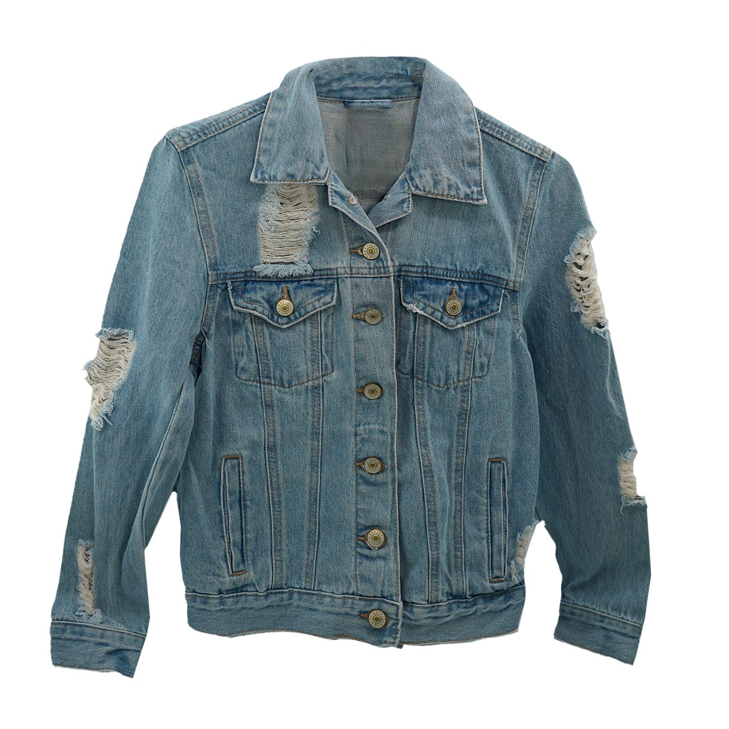 Illegally Occupied Distressed Denim Jean Jacket Women's - Small