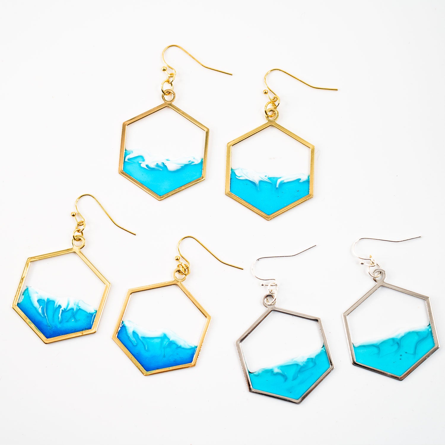 Hexagonal Ocean Earrings - Gold