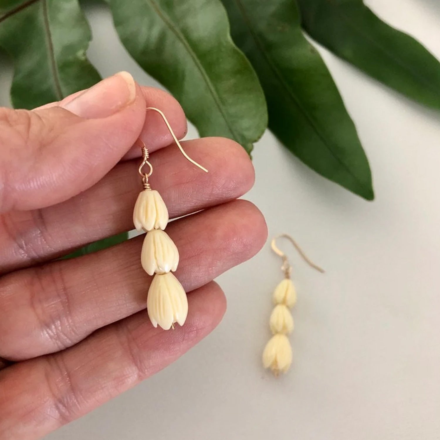 14k Gold Resin Pikake 3 Stacker Gradient Drop Earrings