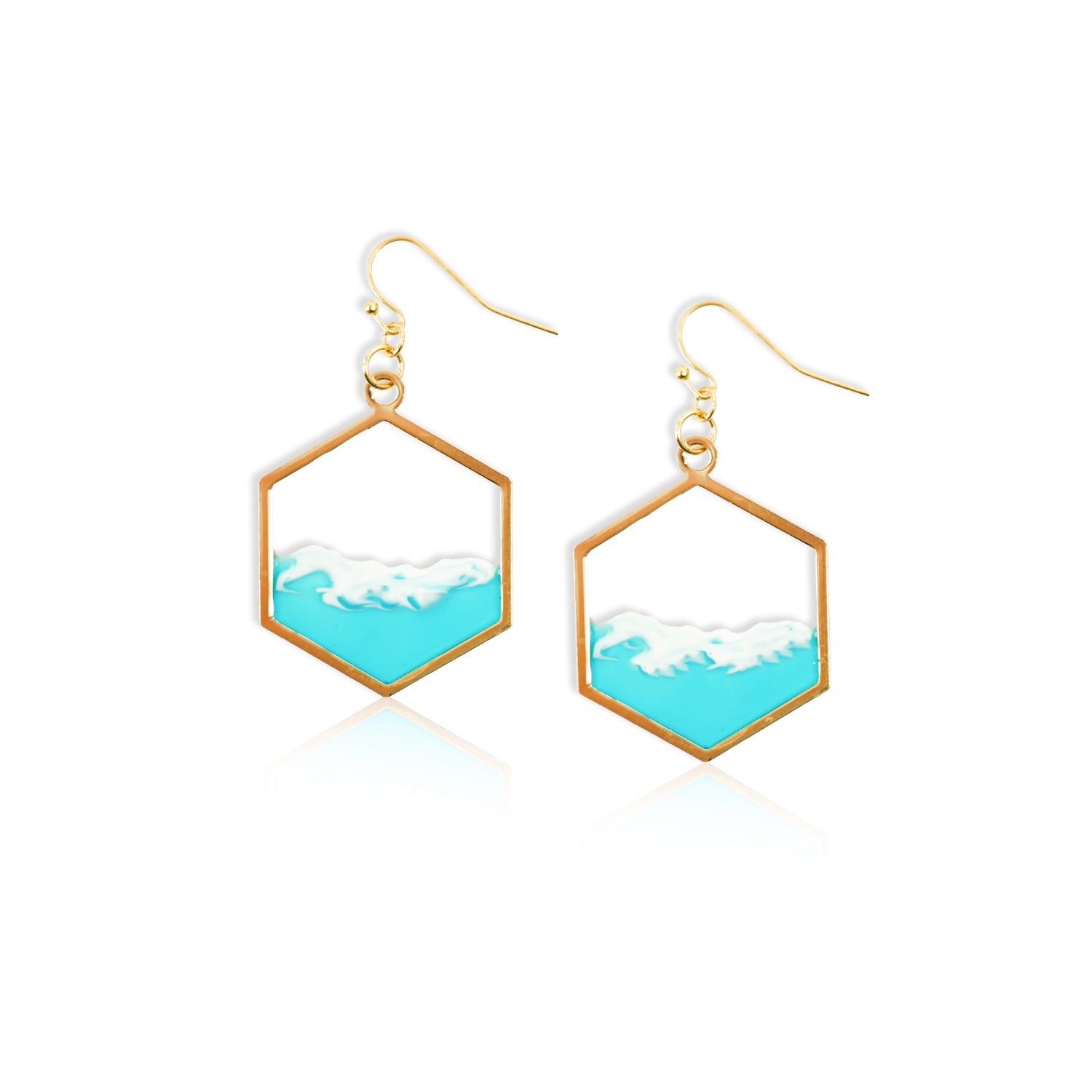 Hexagonal Ocean Earrings - Gold