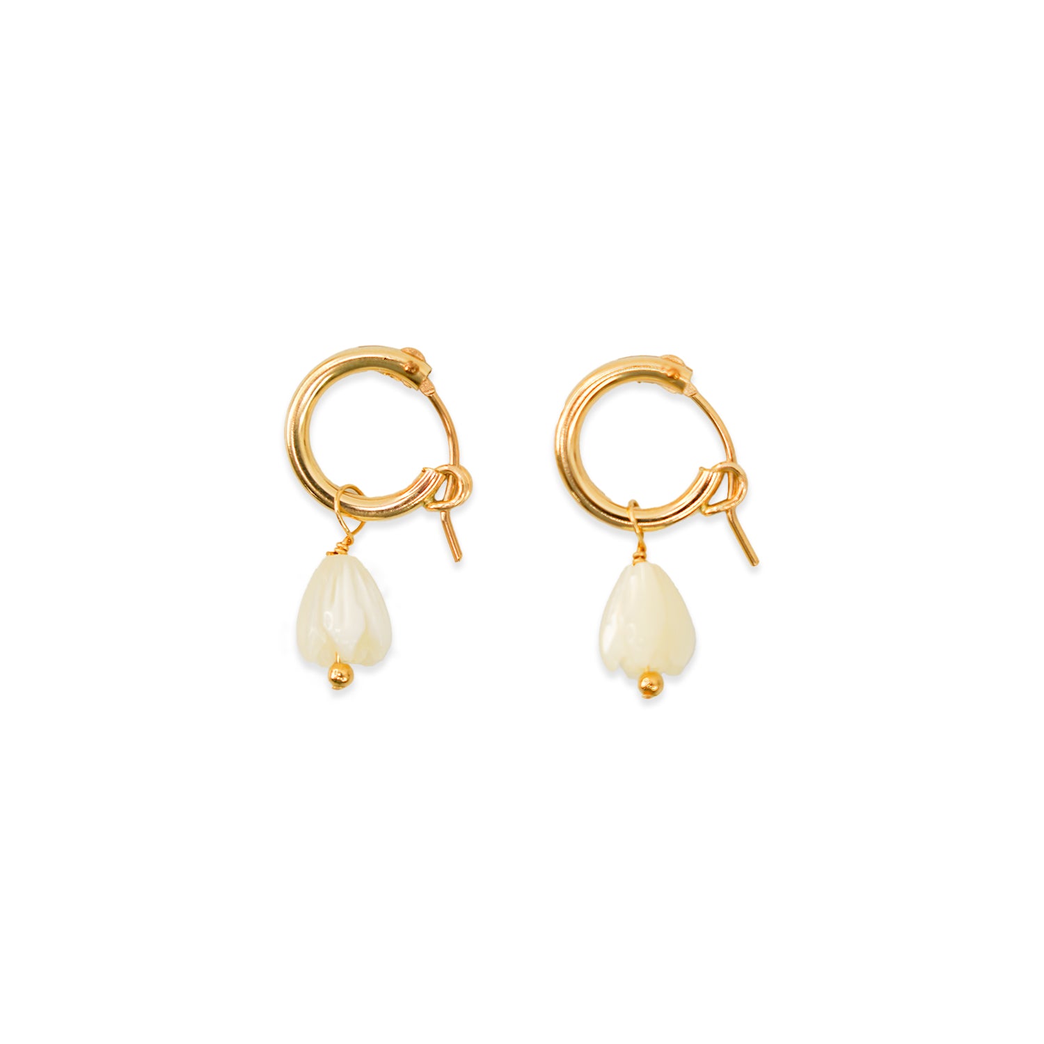 14k Gold Mother of Pearl Pikake Huggie Hoop Earrings