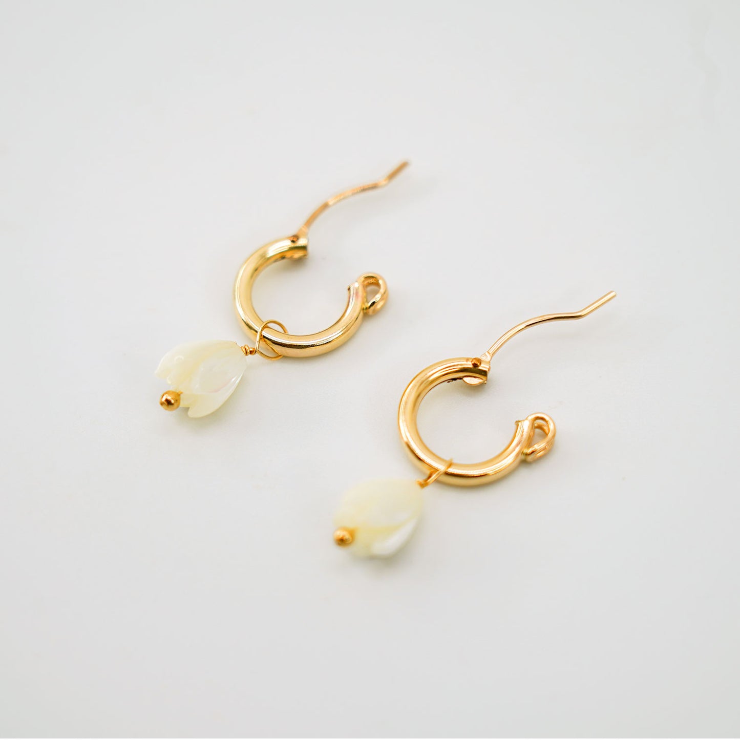 14k Gold Mother of Pearl Pikake Huggie Hoop Earrings