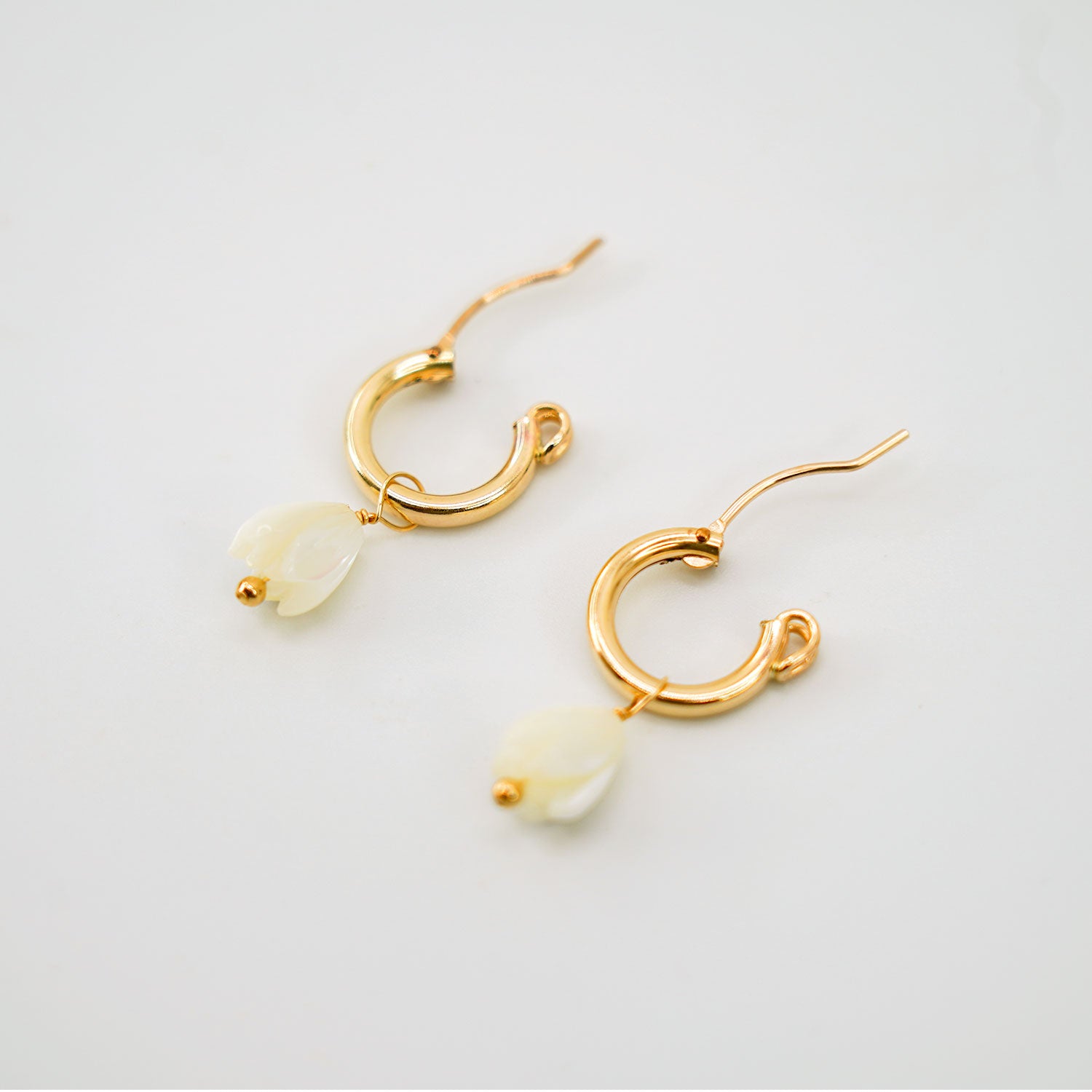 14k Gold Mother of Pearl Pikake Huggie Hoop Earrings