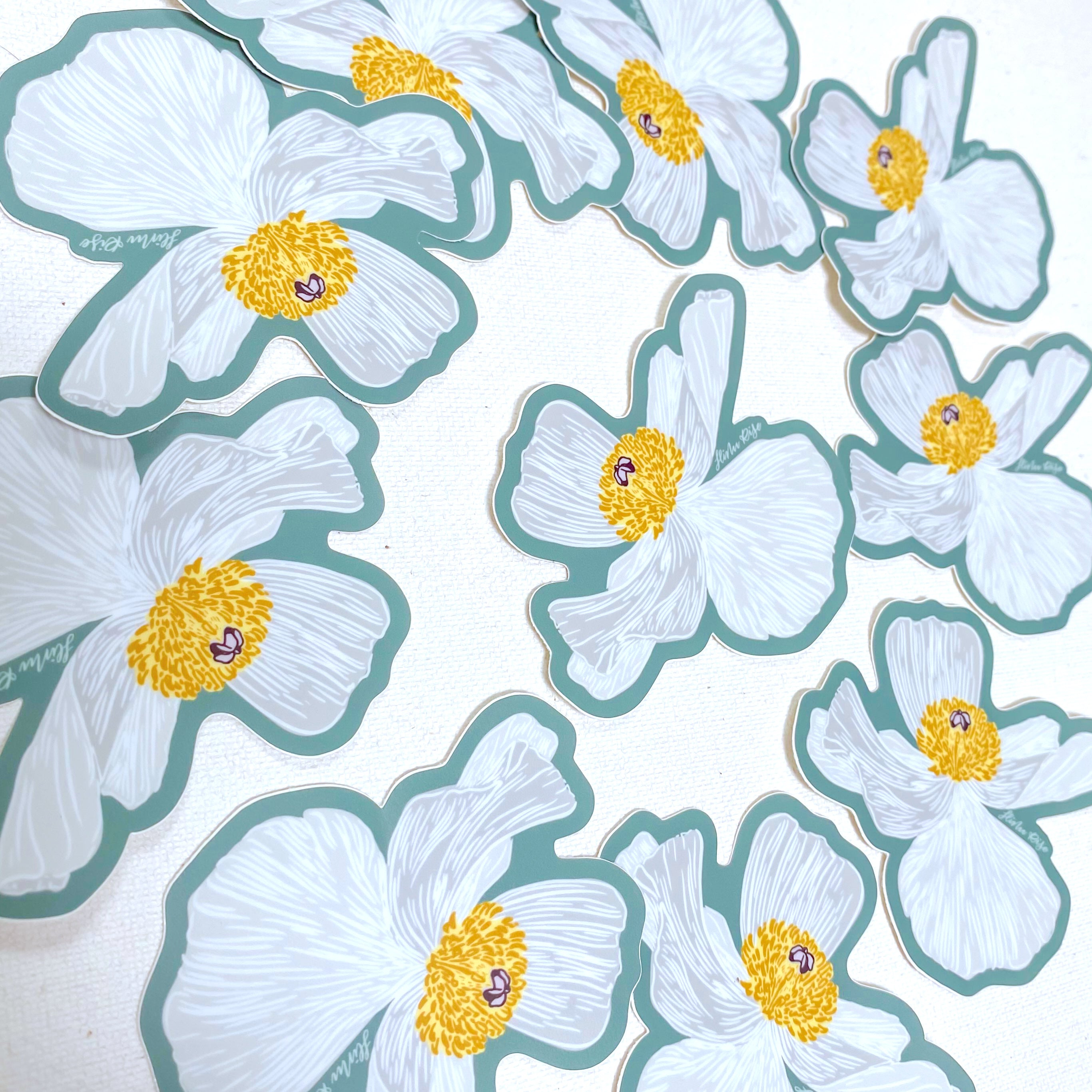 3" Pua Kala White Flower, Matte Vinyl Sticker