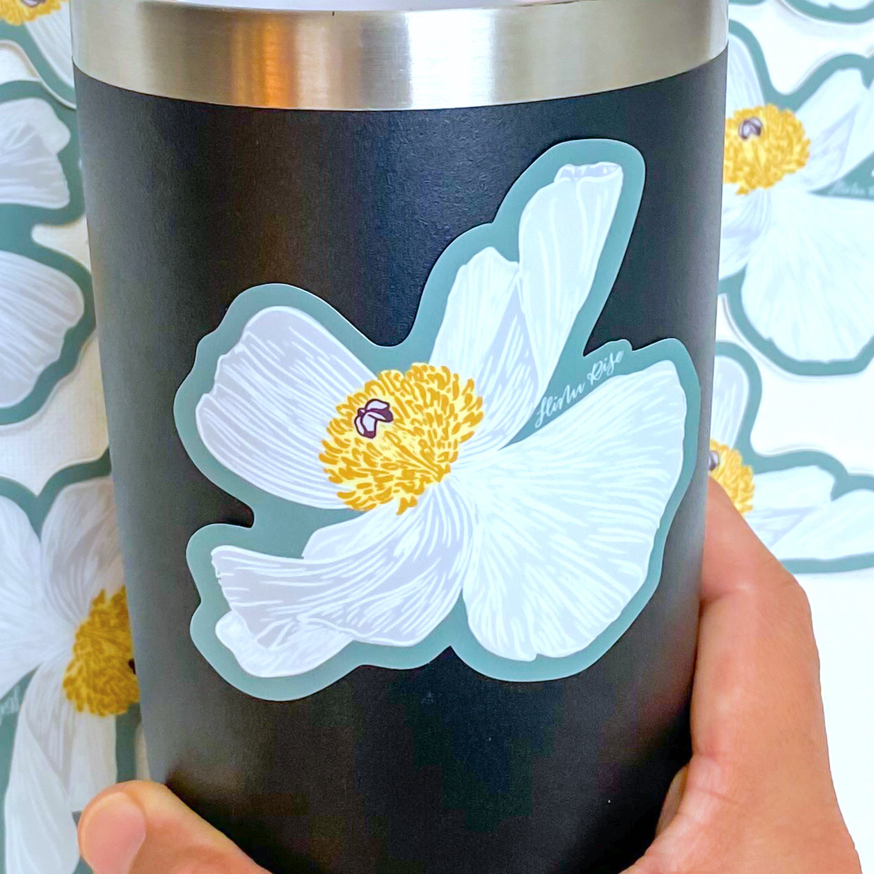 3" Pua Kala White Flower, Matte Vinyl Sticker