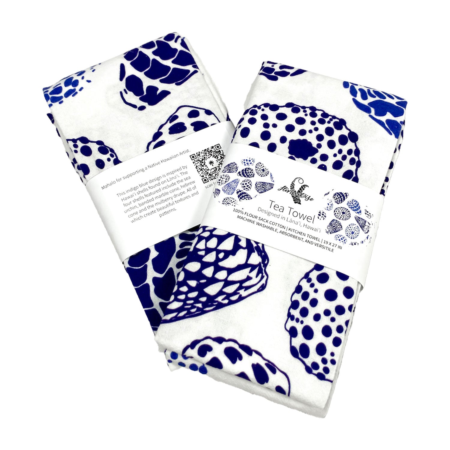 19" x 27" Cotton Flour Sack Tea Towel - Blue Shells
