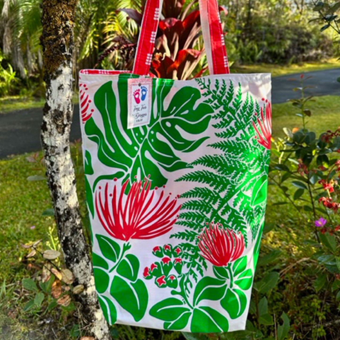 Hawaiian Handstitched Palaka Patchwork Lined Tote - Lehua