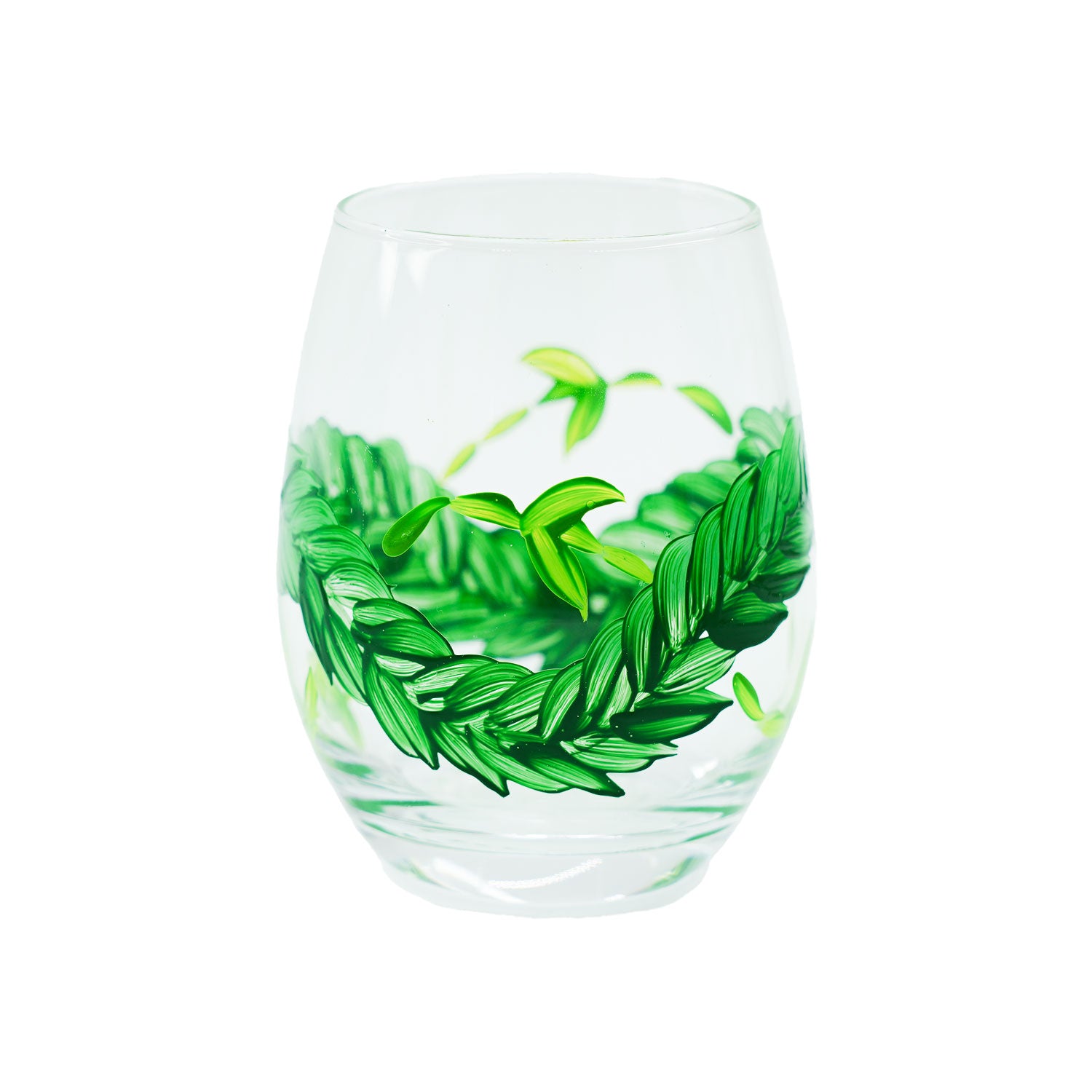 Hand-Painted Stemless Wine Glass Tumbler - Maile & Lāʻī