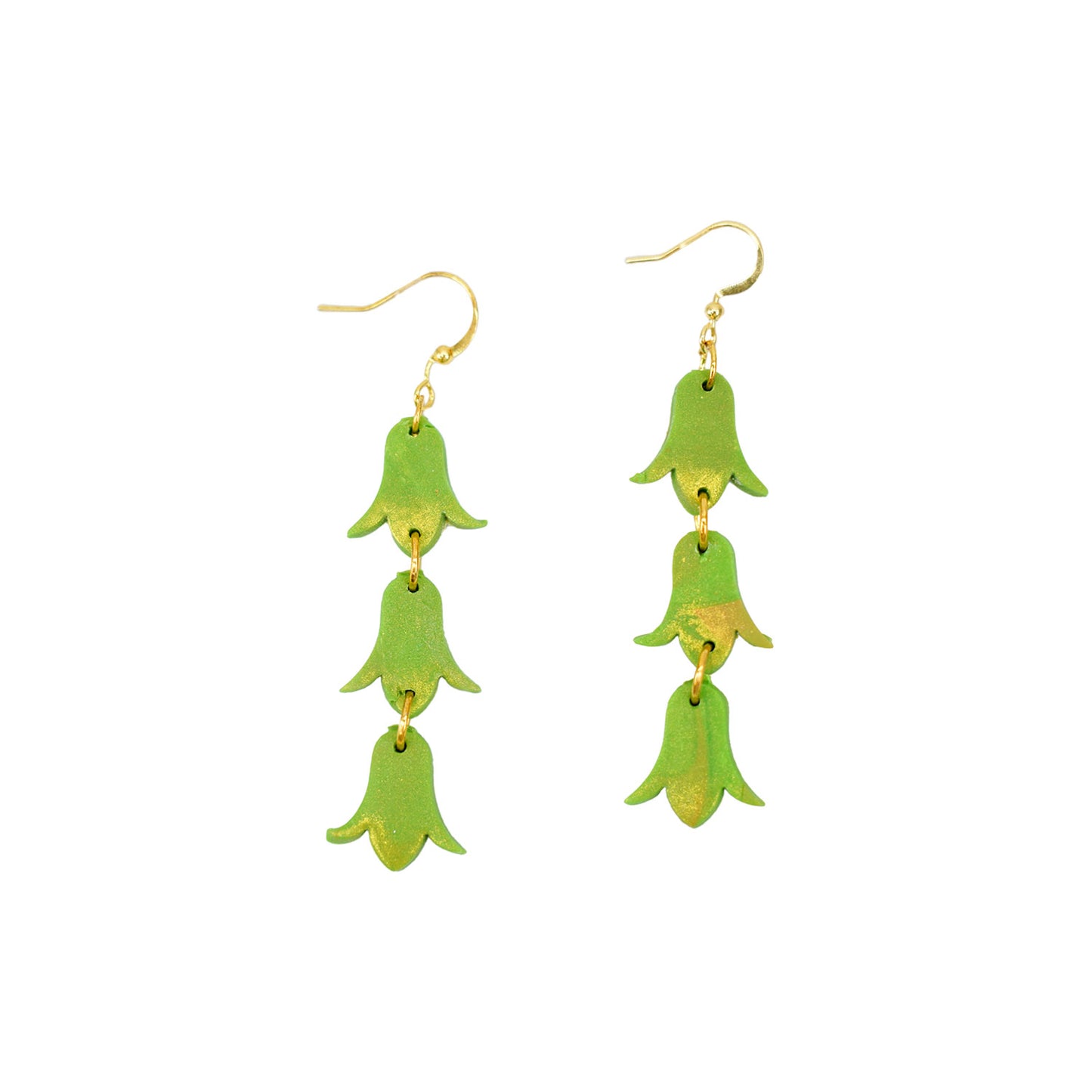Triple Pakalana Lei Green & Gold Earrings