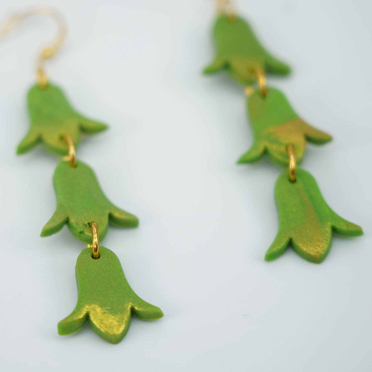 Triple Pakalana Lei Green & Gold Earrings