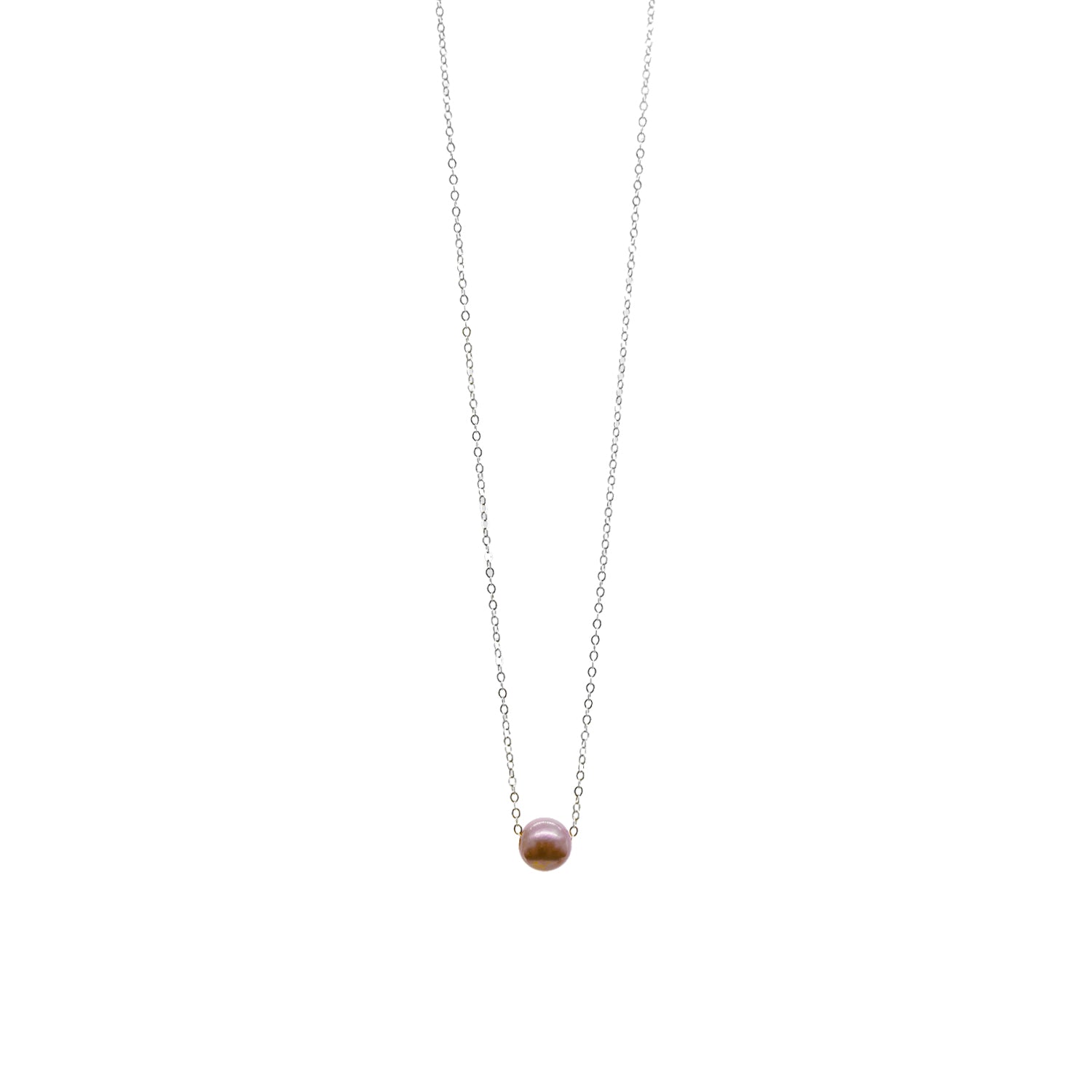 Dainty Freshwater Pearl Sterling 18" Silver Necklace - Champagne