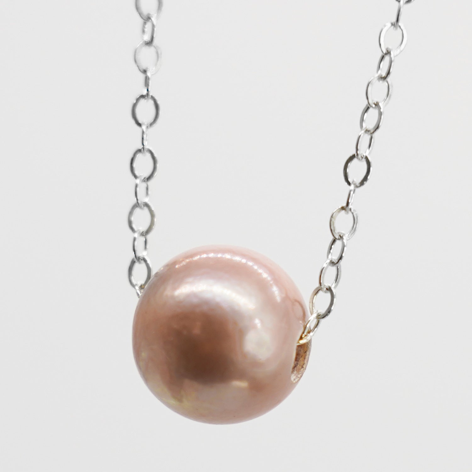 Dainty Freshwater Pearl Sterling 18" Silver Necklace - Champagne
