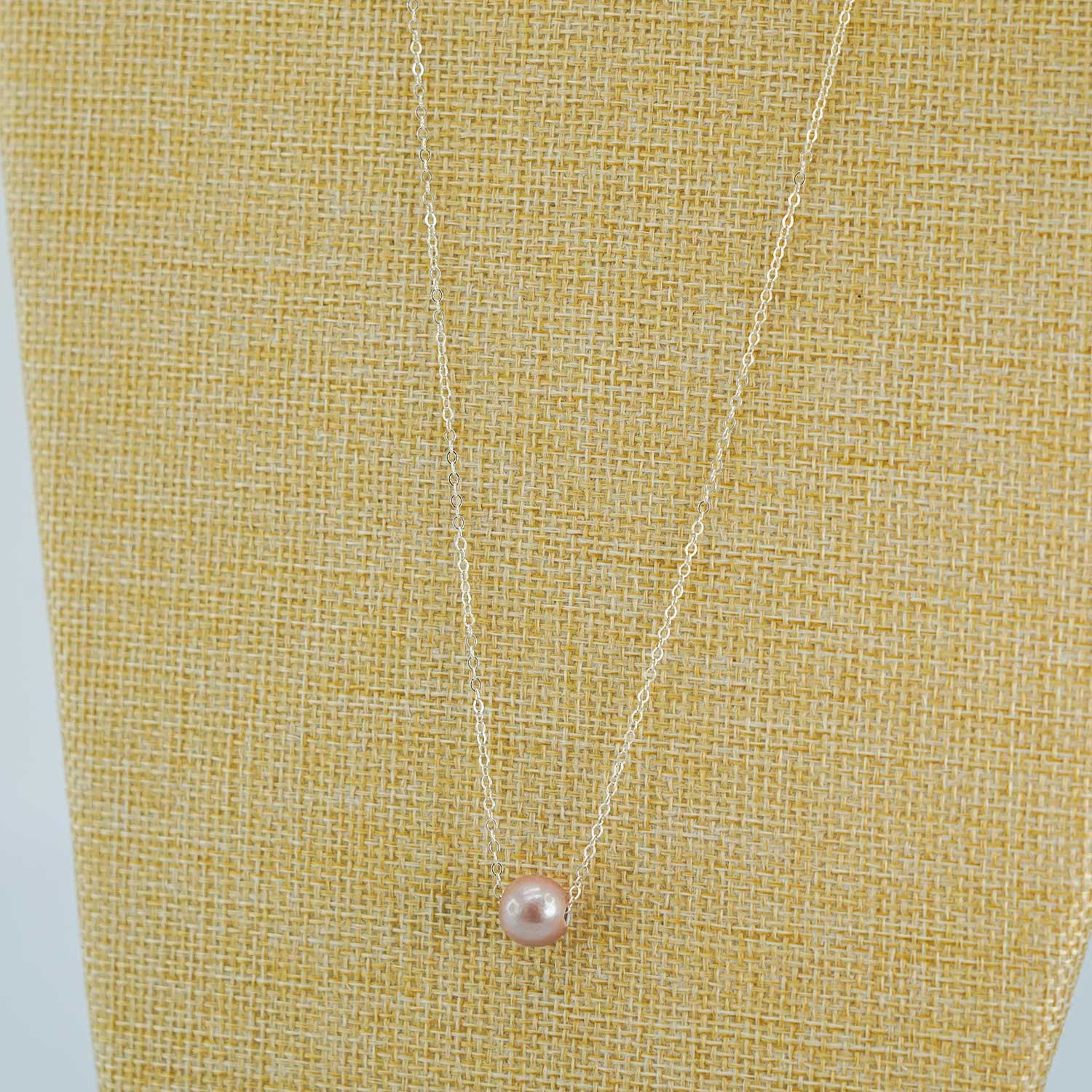 Dainty Freshwater Pearl Sterling 18" Silver Necklace - Champagne