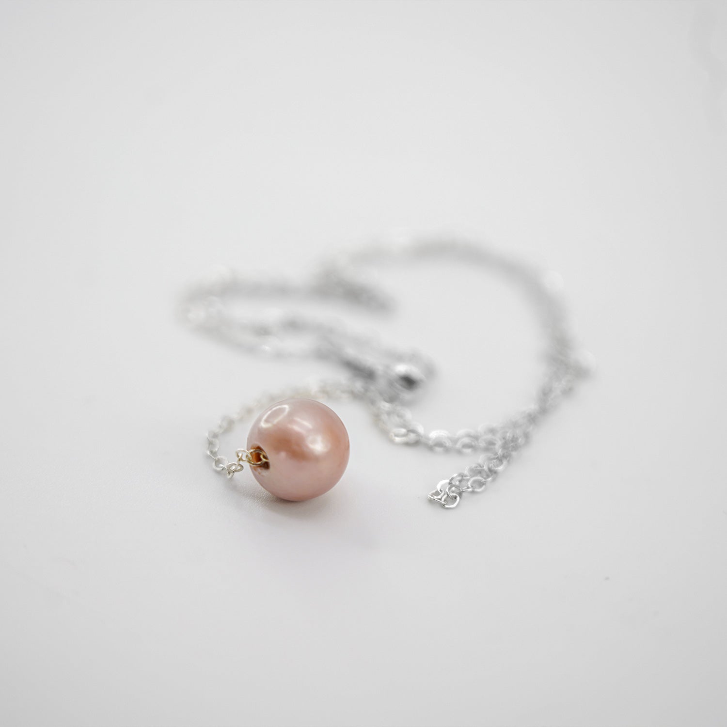 Dainty Freshwater Pearl Sterling 18" Silver Necklace - Champagne