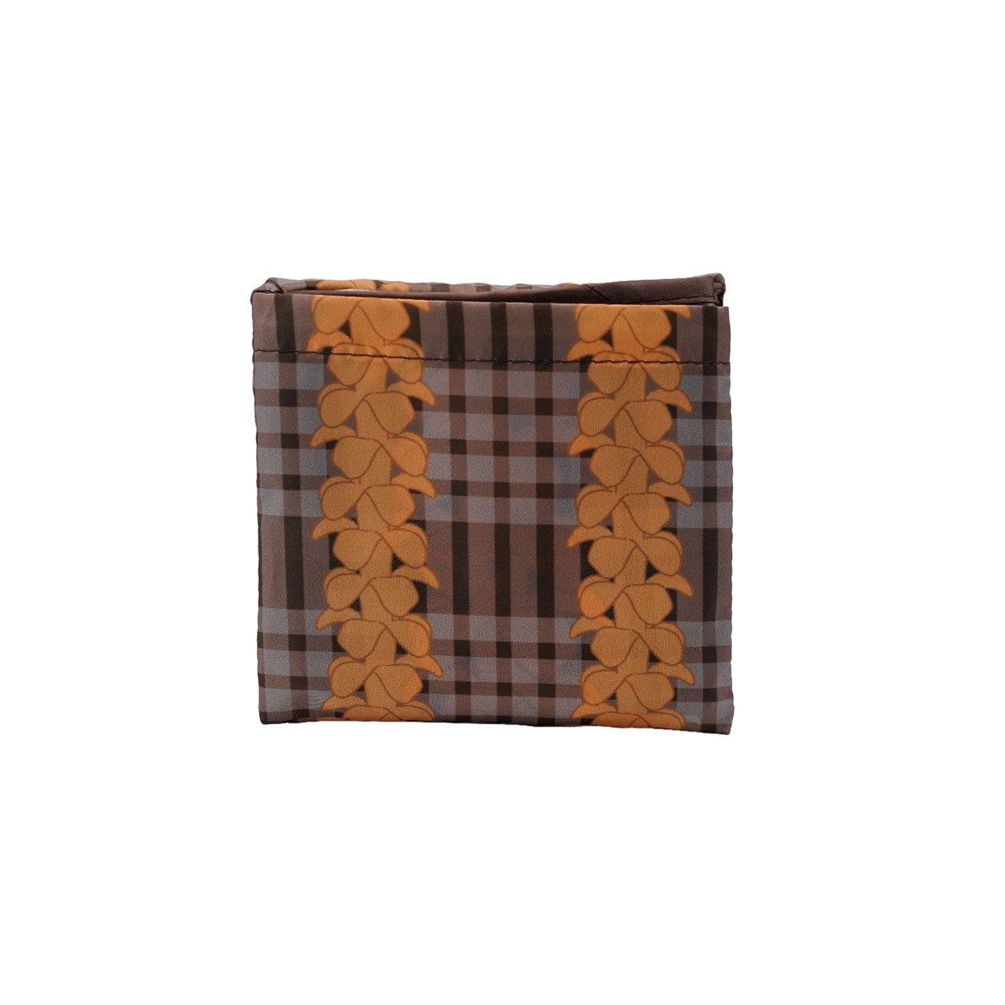Reusable Foldable Shopping Bag - Brown Palaka & Puakenikei Lei
