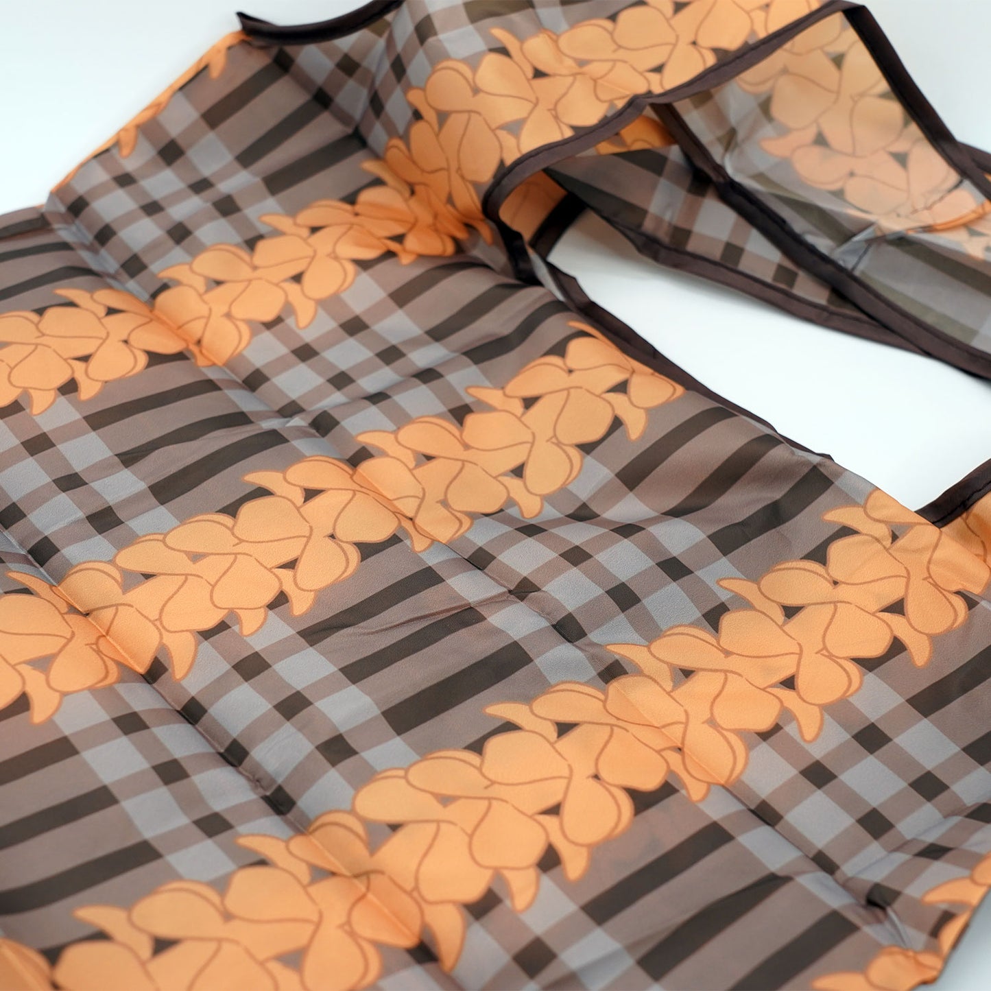 Reusable Foldable Shopping Bag - Brown Palaka & Puakenikei Lei