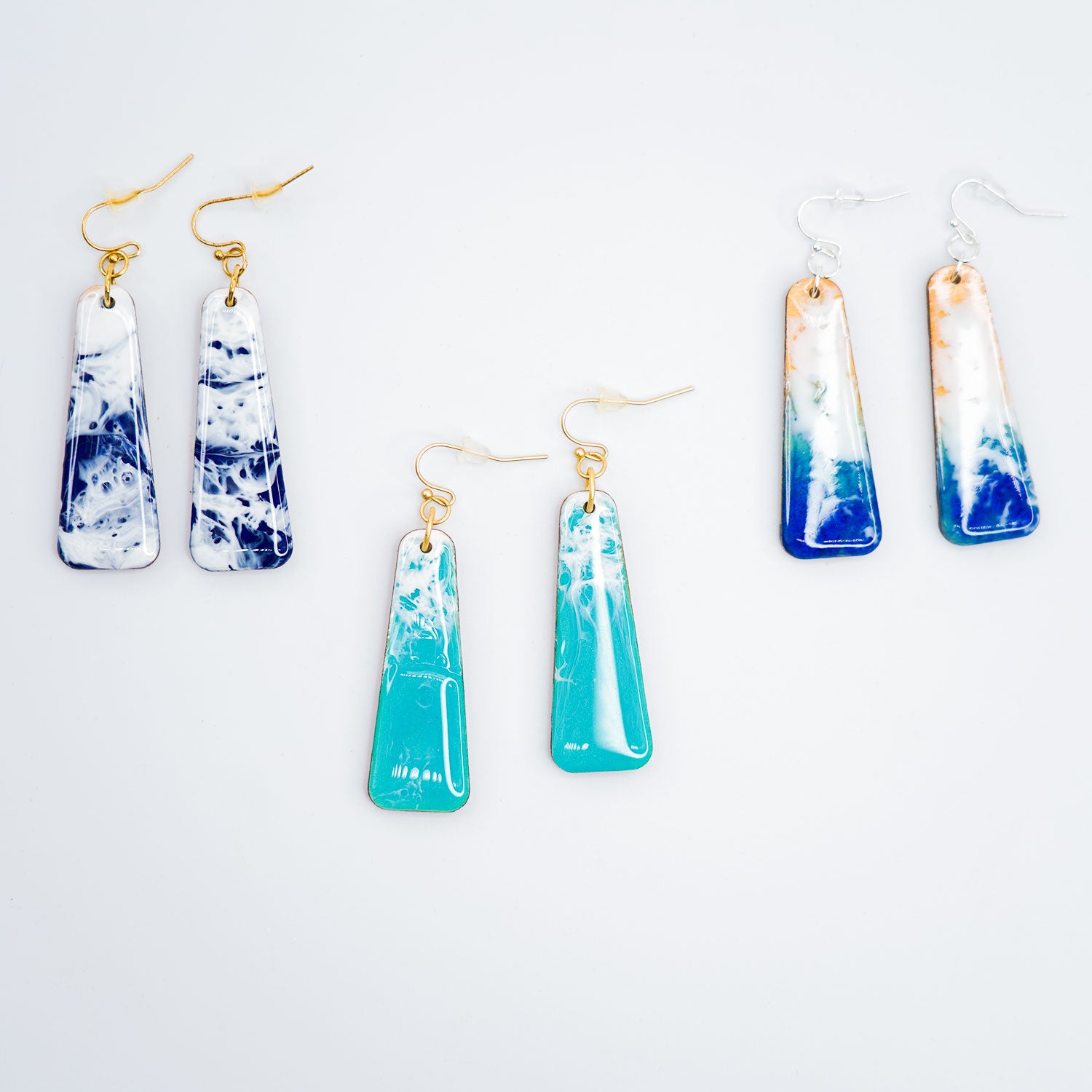 Ocean Resin & Gold Hook Slab Earrings