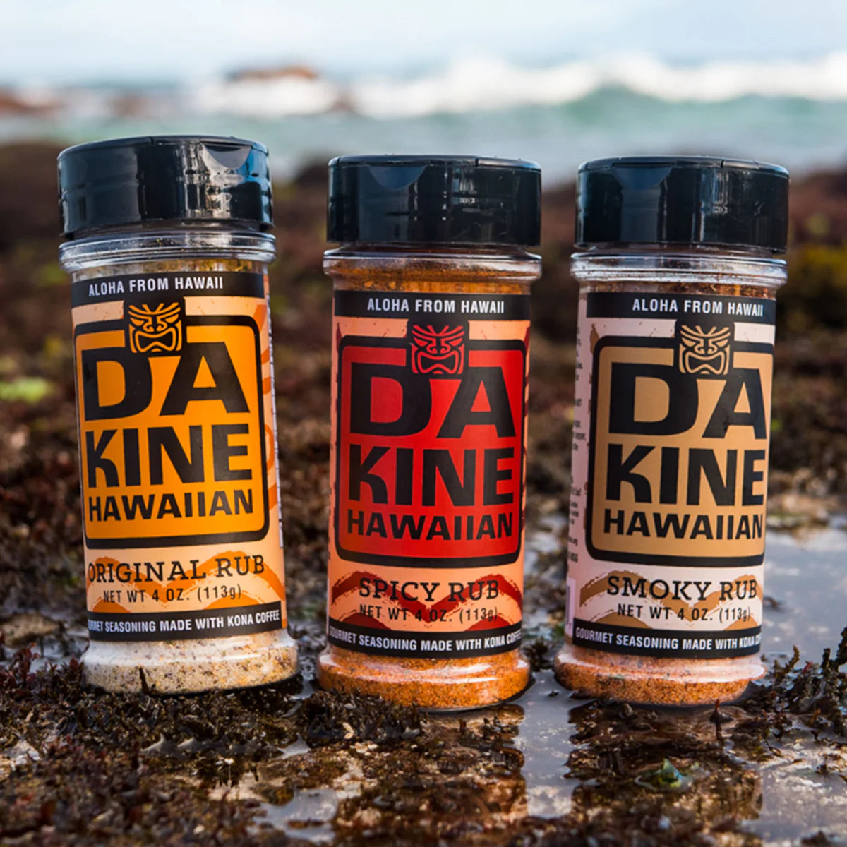 Da Kine Hawaiian seasoning jar, showcasing vibrant packaging and a mix of spices for enhancing various dishes