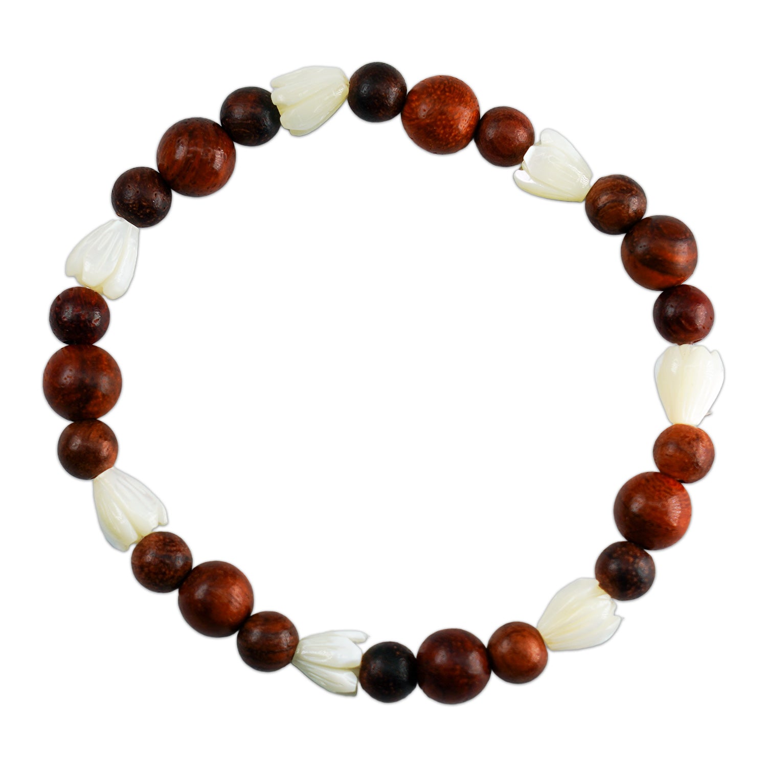 Sandalwood & Carved Mother of Pearl Bead Bracelet