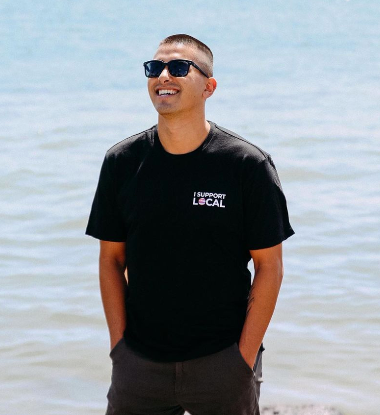I SUPPORT LOCAL Combed Cotton T-Shirt - Black