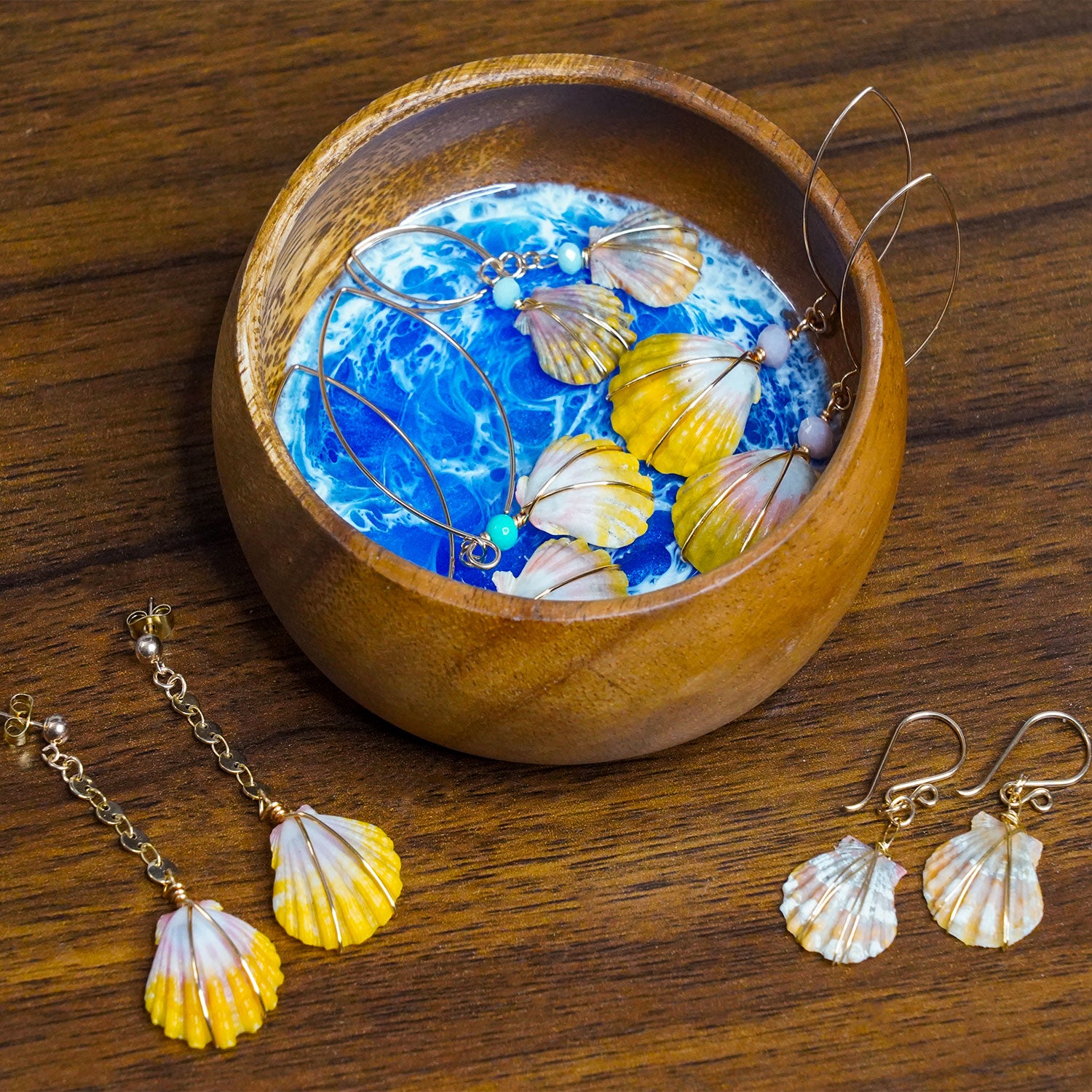 Hawaiian Sunrise Shell 14kt Gold Large Hook Earrings