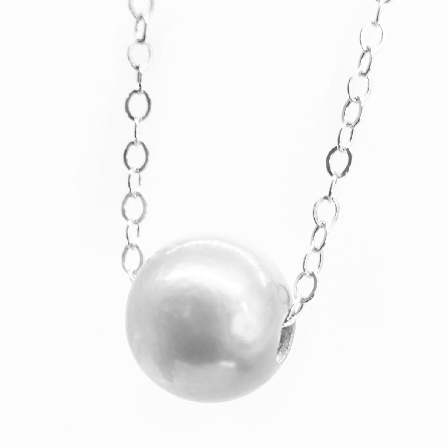 Dainty Freshwater Pearl Sterling 18" Silver Necklace - Off-White