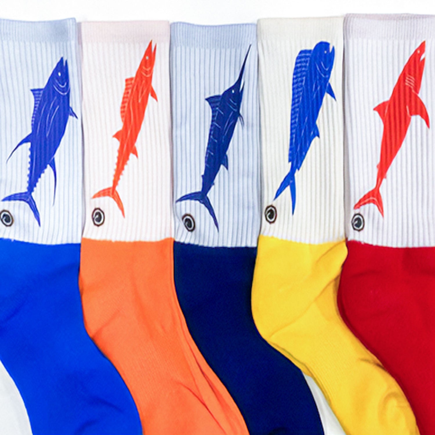 Red Shark Handprinted Cotton Athletic Crew Socks