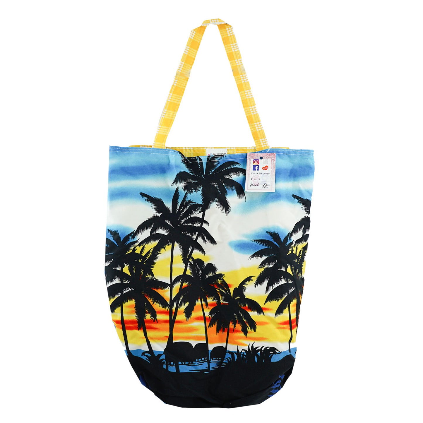 Hawaiian Handstitched Palaka Patchwork Lined Tote - Hawaiian Sunset