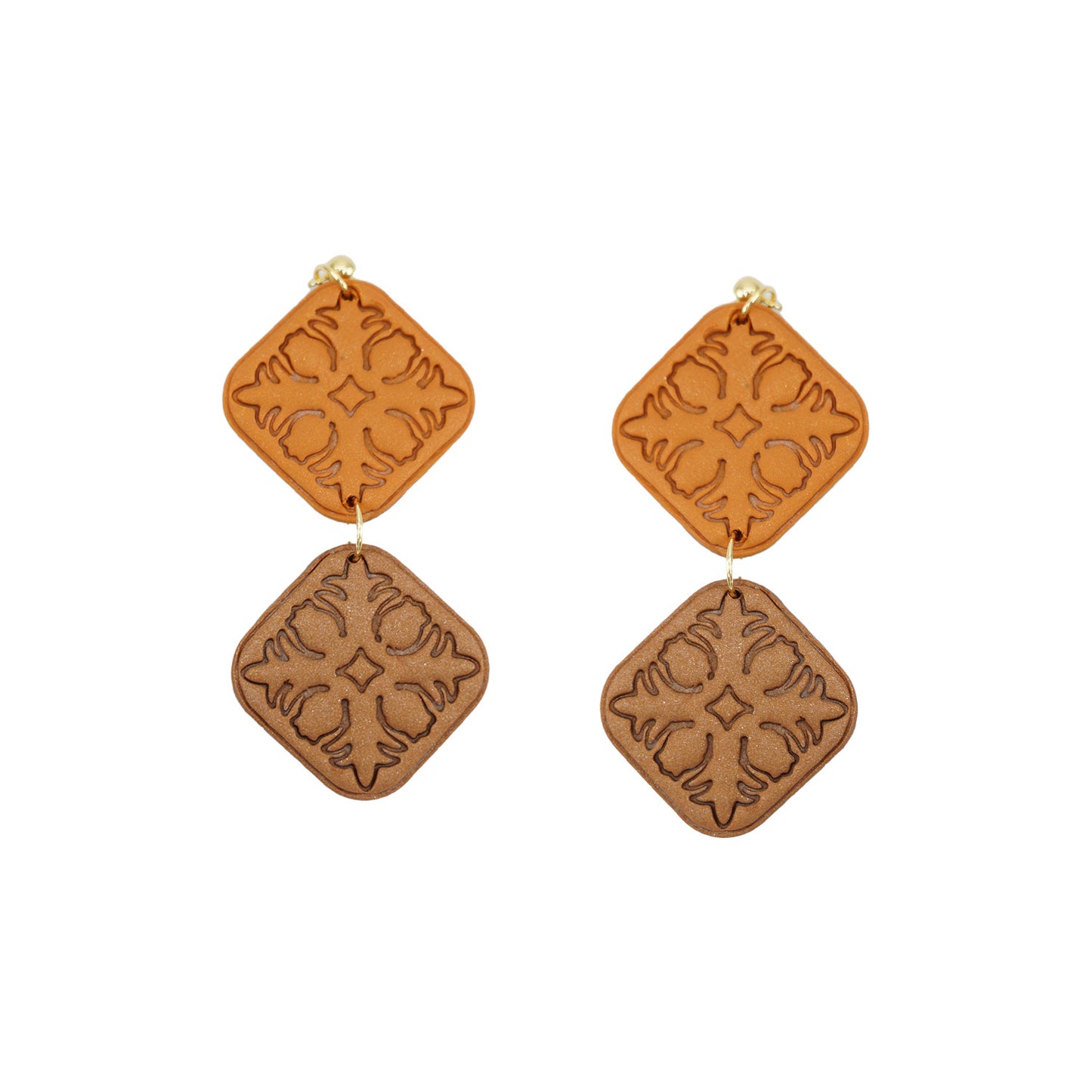 Double Pineapple Two Tone Neutral Hawaiian Quilt Earrings
