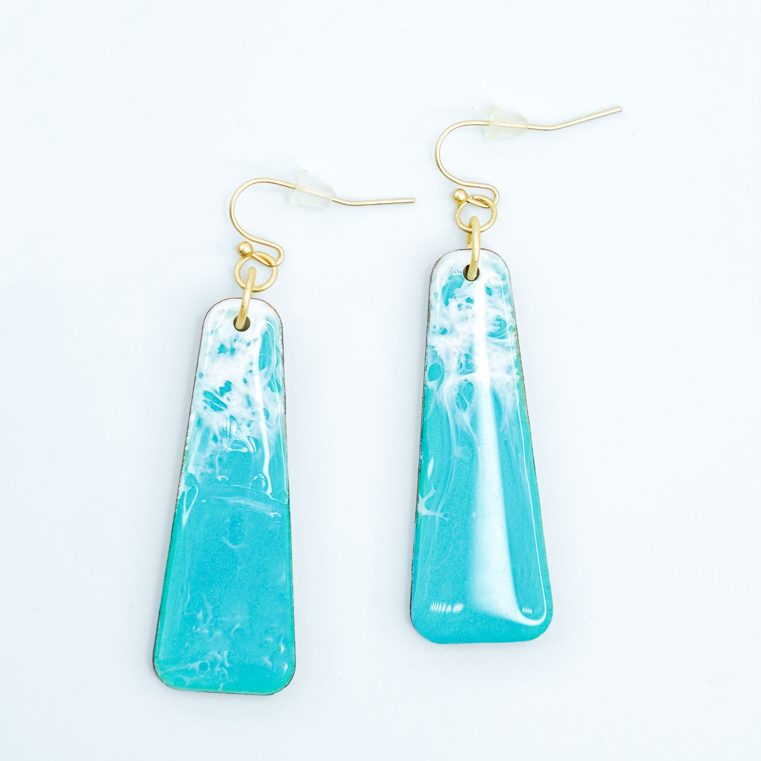 Ocean Resin & Gold Hook Slab Earrings