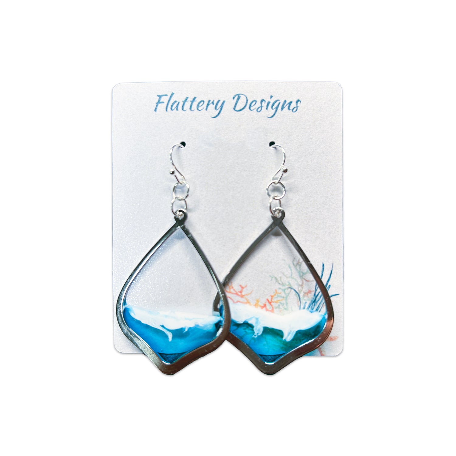 Tear Drop Ocean Resin Silver Earrings