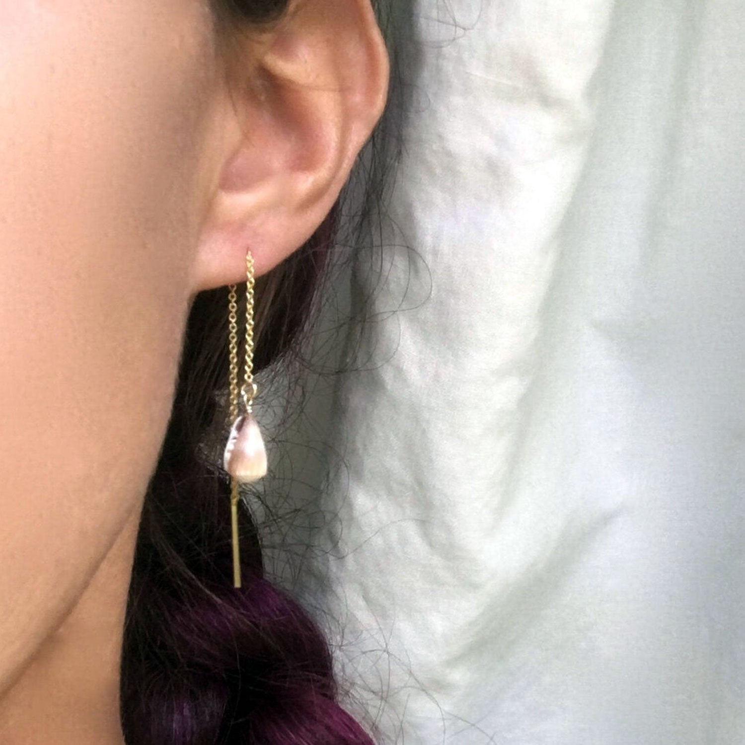 14k Gold Cone Shell Threader Earrings