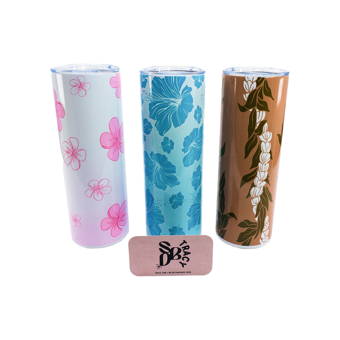 20oz Handmade Skinny Stainless Steel Tumbler - Pikake & Maile
