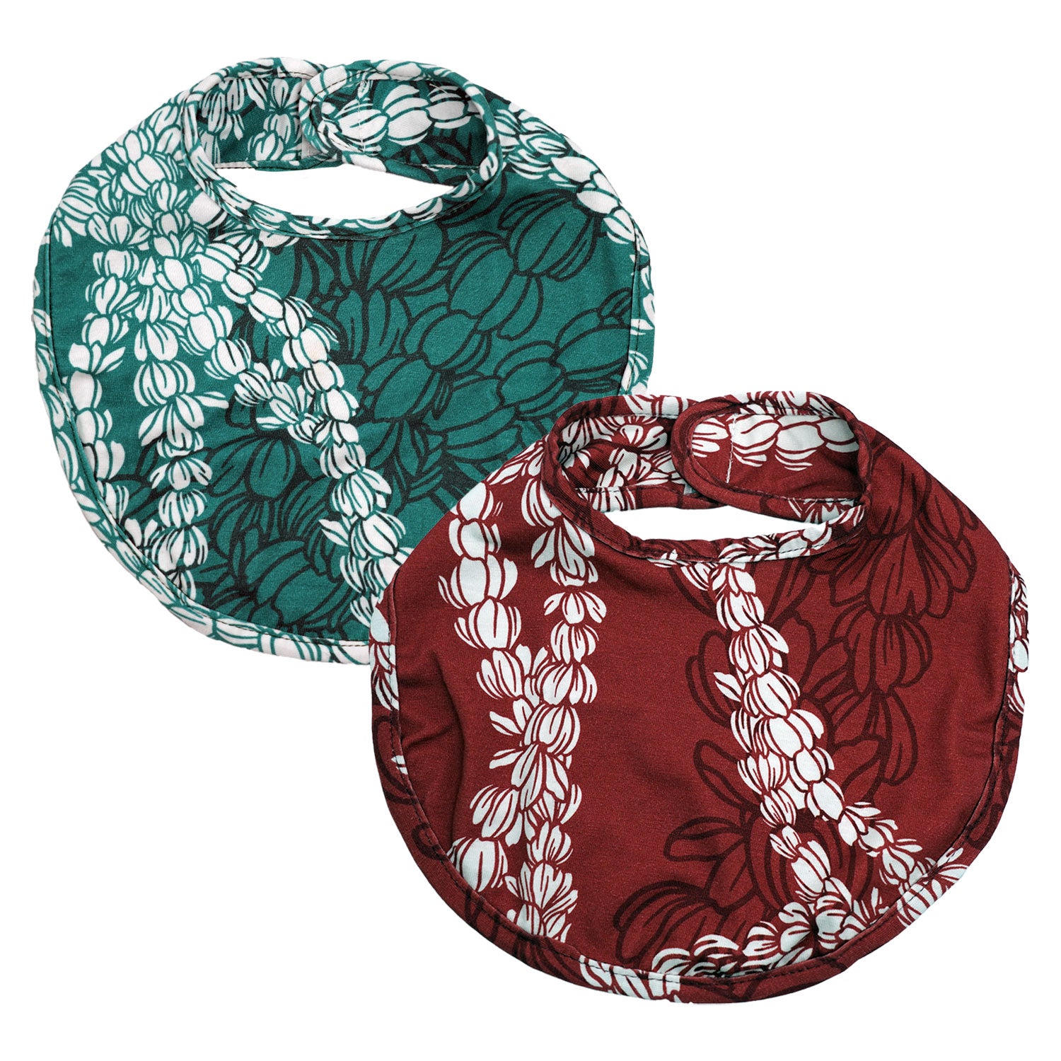 Baby Bib Modal Fabric & Velcro Lei Pīkake Print - Peacock
