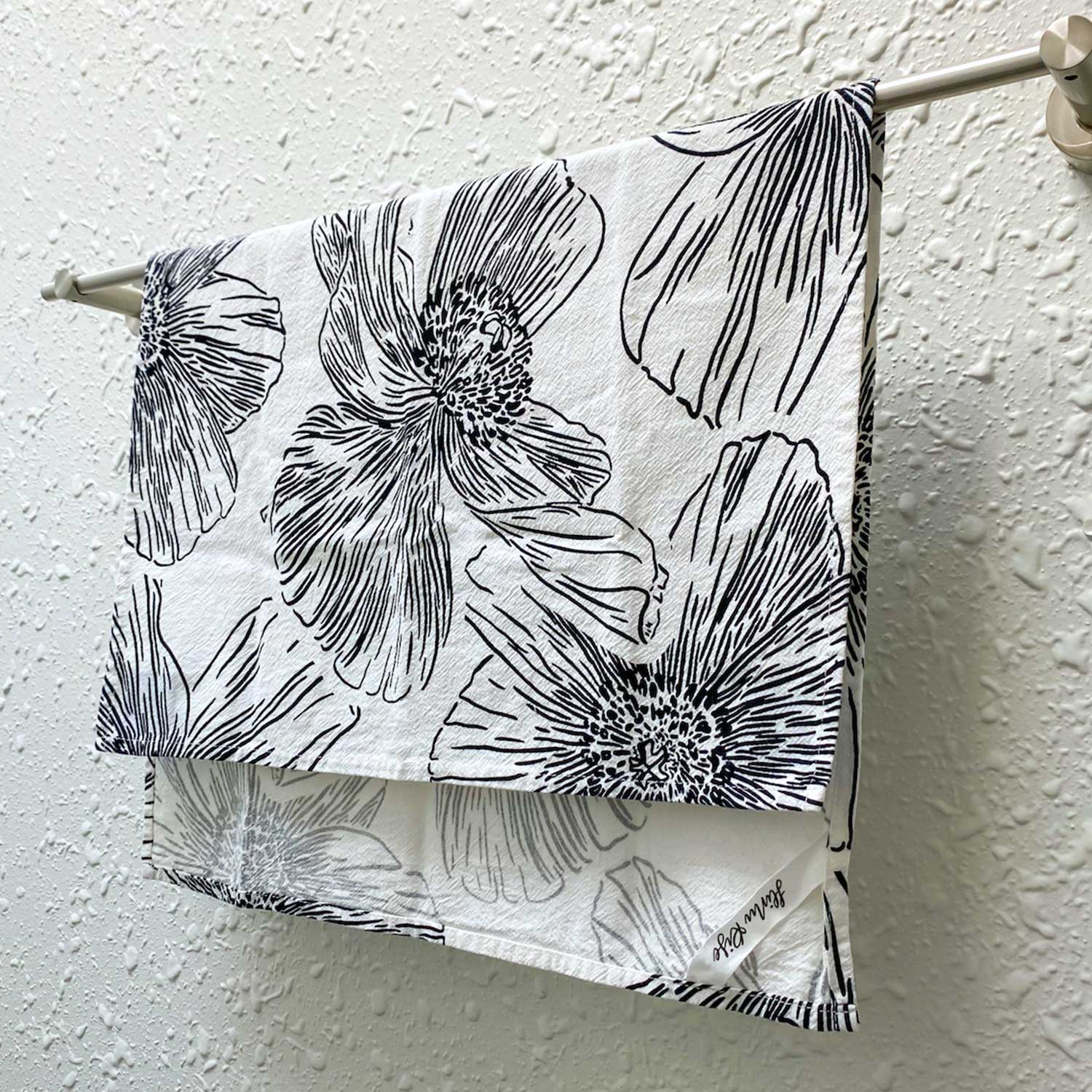 19" x 27" Cotton Flour Sack Tea Towel - Pua Kala Black & White