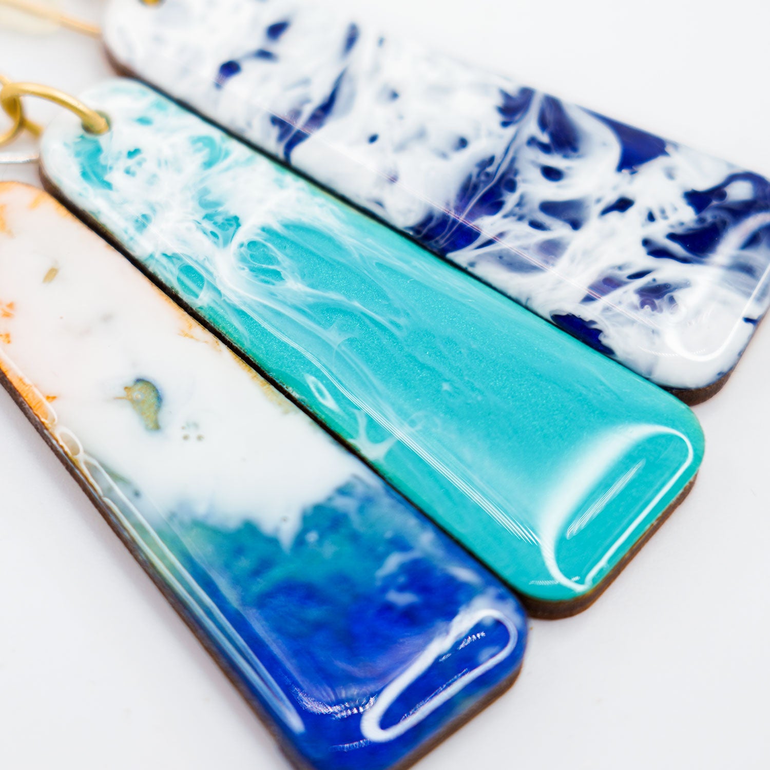 Ocean Resin & Gold Hook Slab Earrings