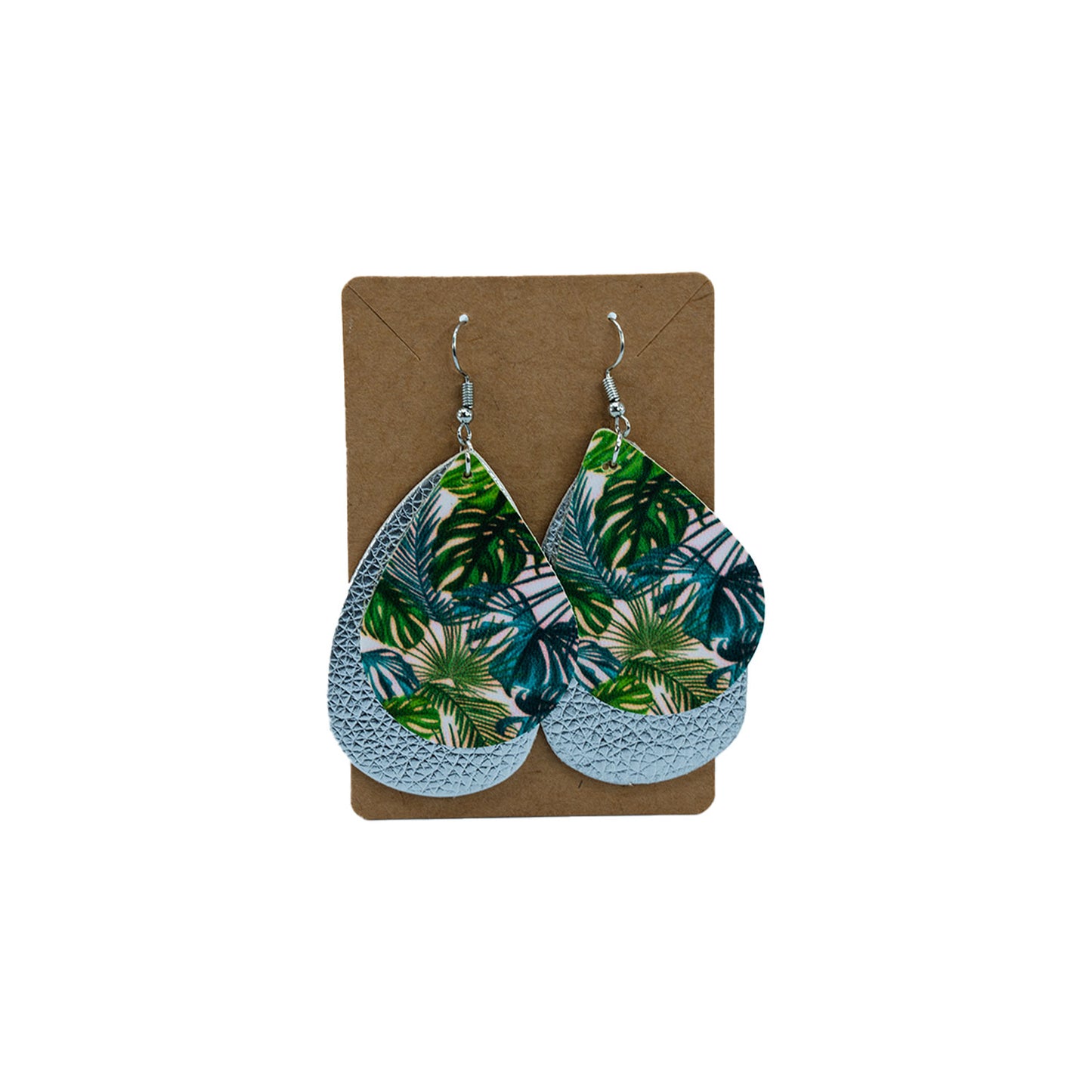 Faux Leather Dangle Earrings - Jungle Monstera & Silver