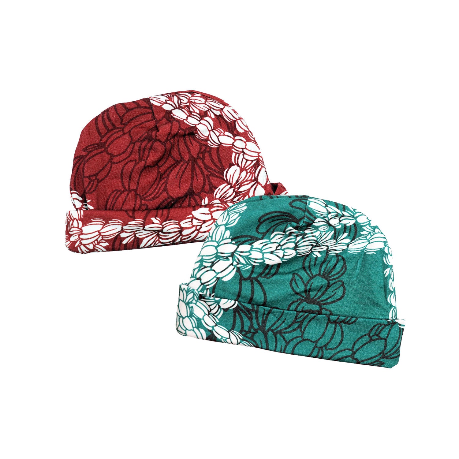 Baby Beanie Modal Fabric Lei Pīkake Print - Berry