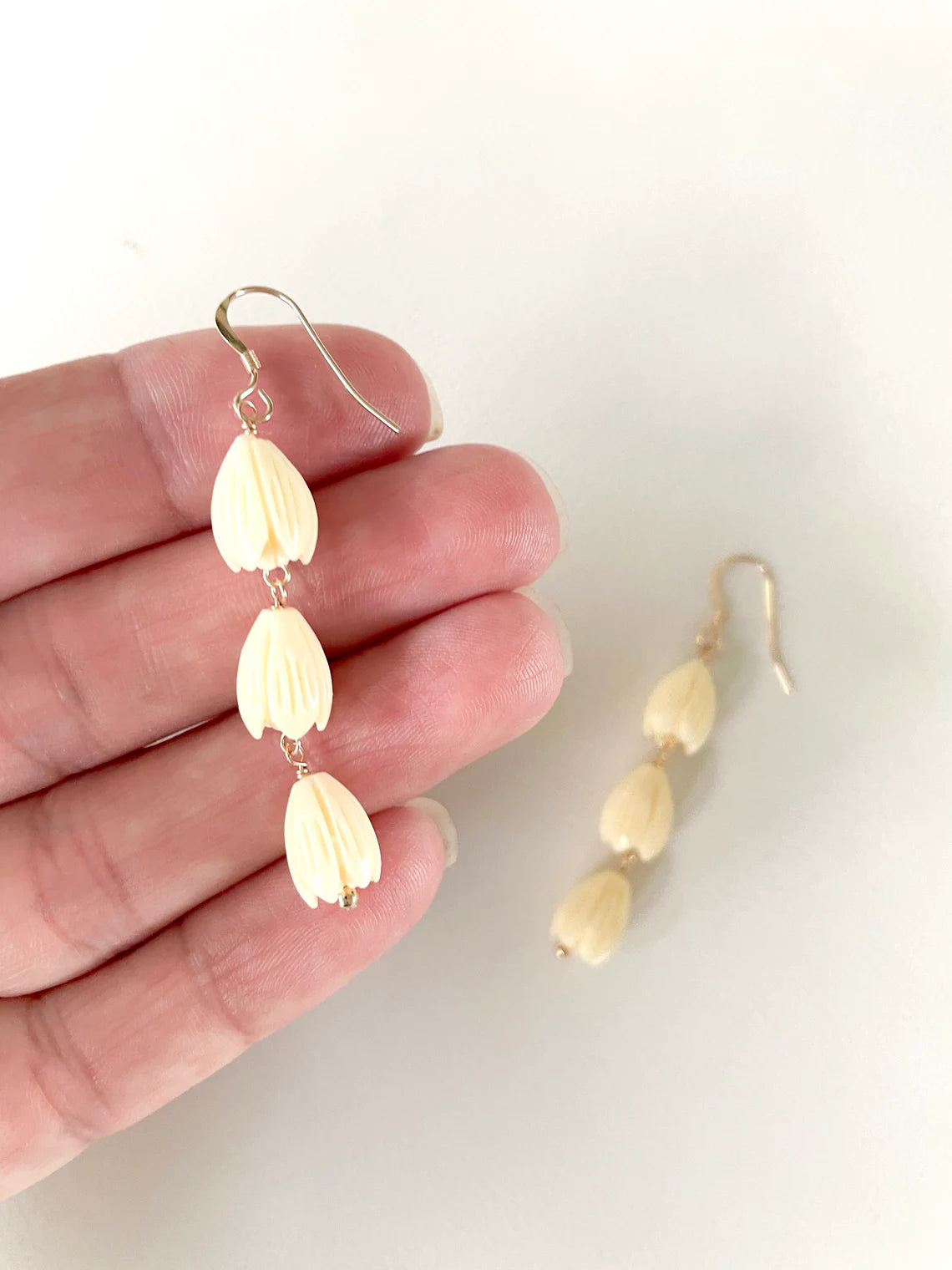 14k Gold Resin Pikake 3 Swivel Stacker Dangle Earrings