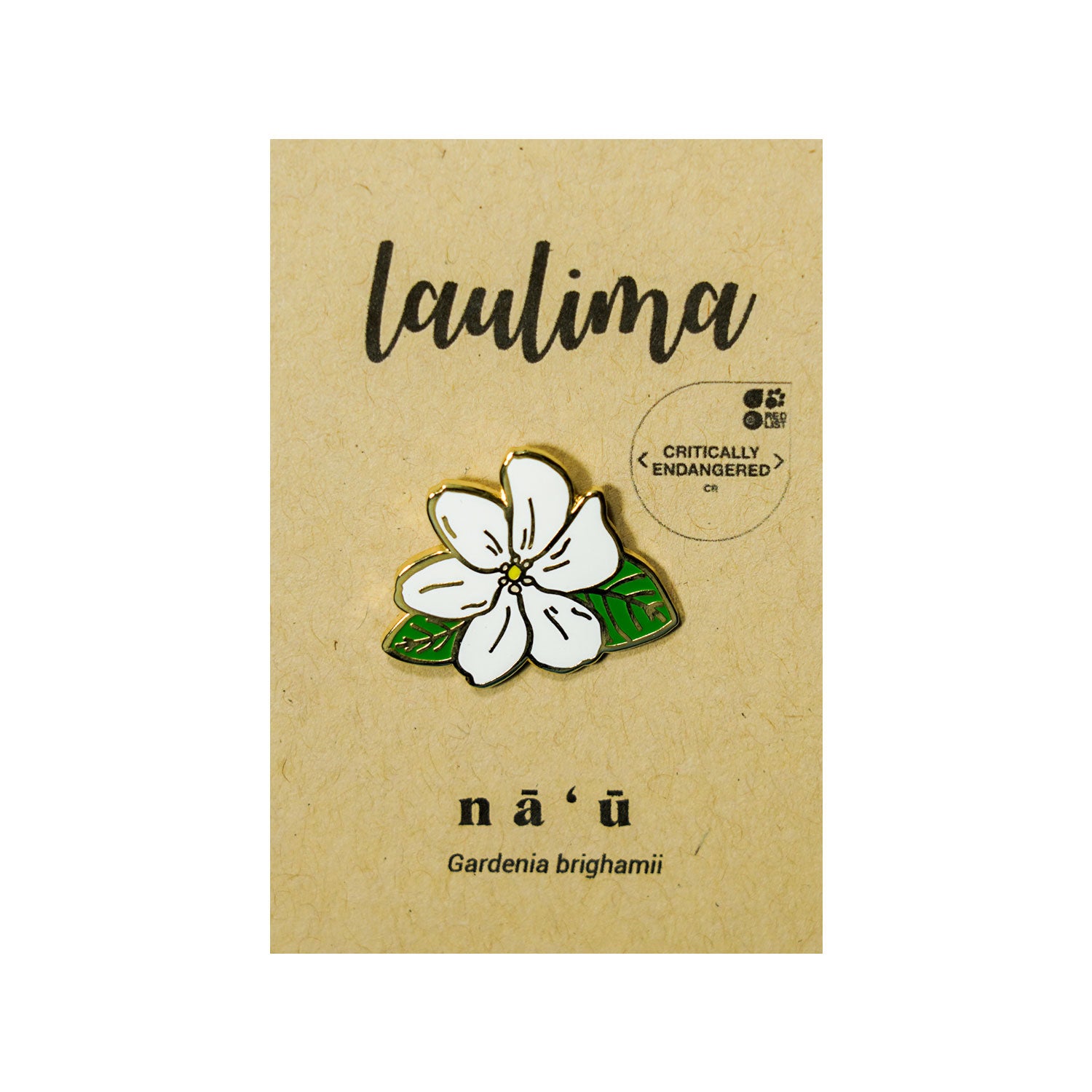 Native Hawaiian Gardeina Nāʻū Flower Gold Enamel Pin
