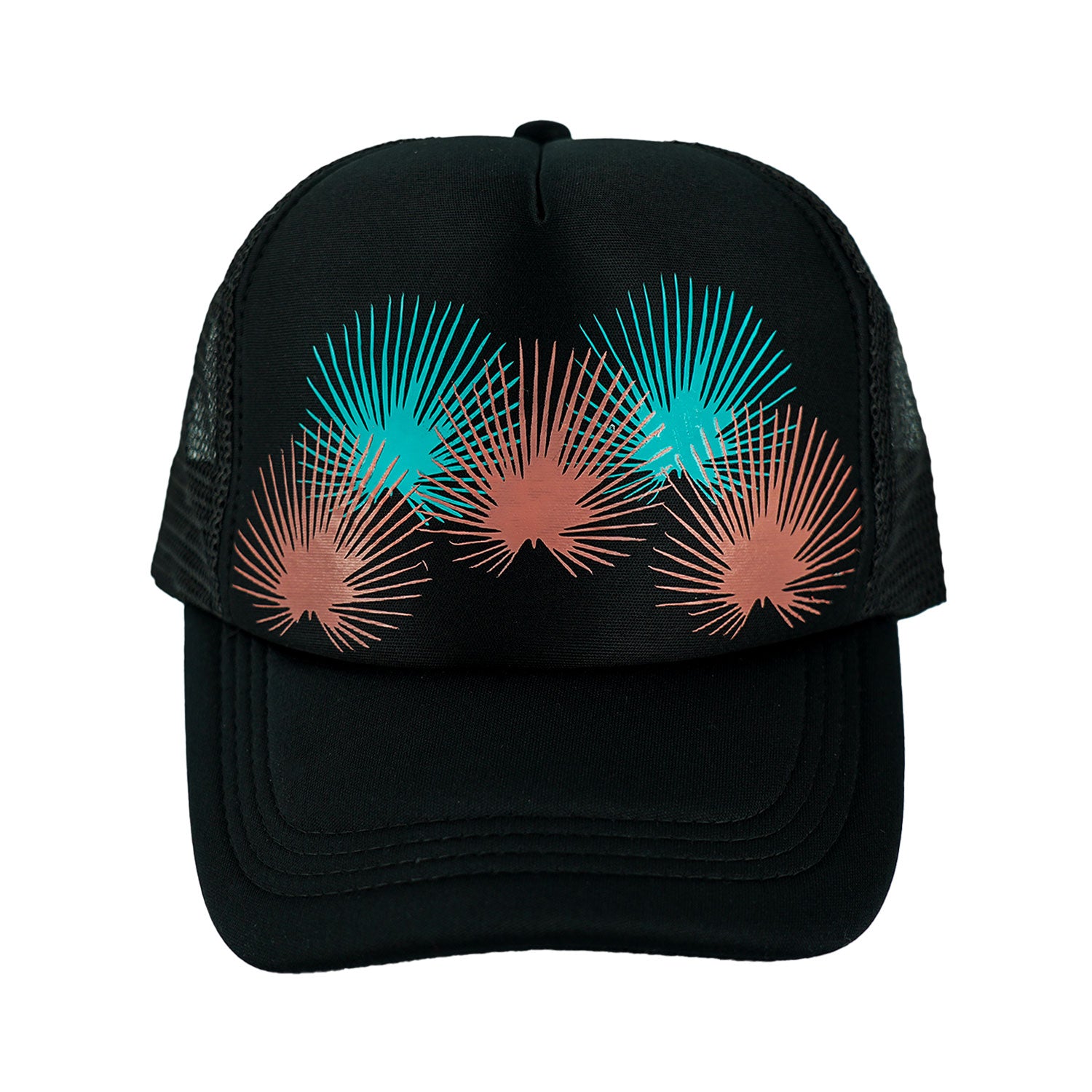 Kūlia Summer Vibes Black Trucker Hat - Coral & Teal