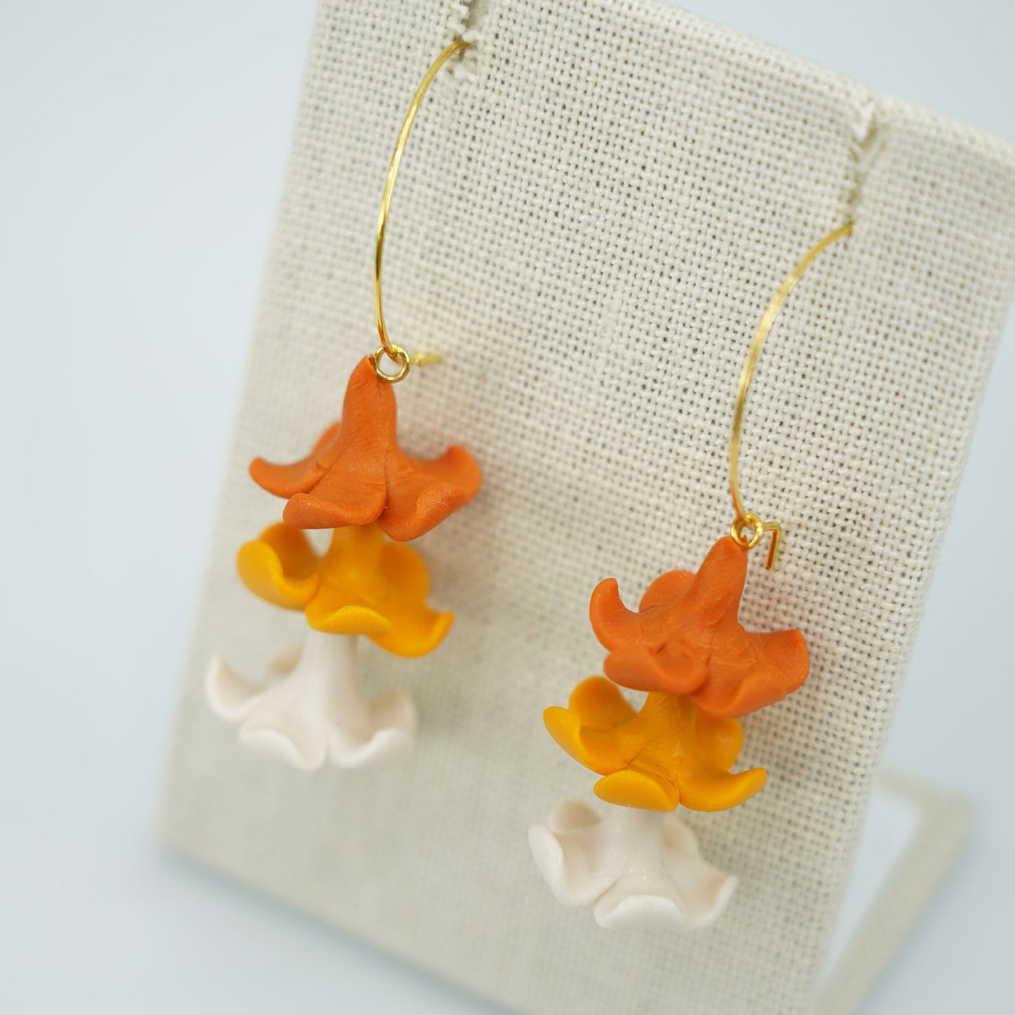 Tricolor Puakenikeni Lei Gold Hoop Earrings